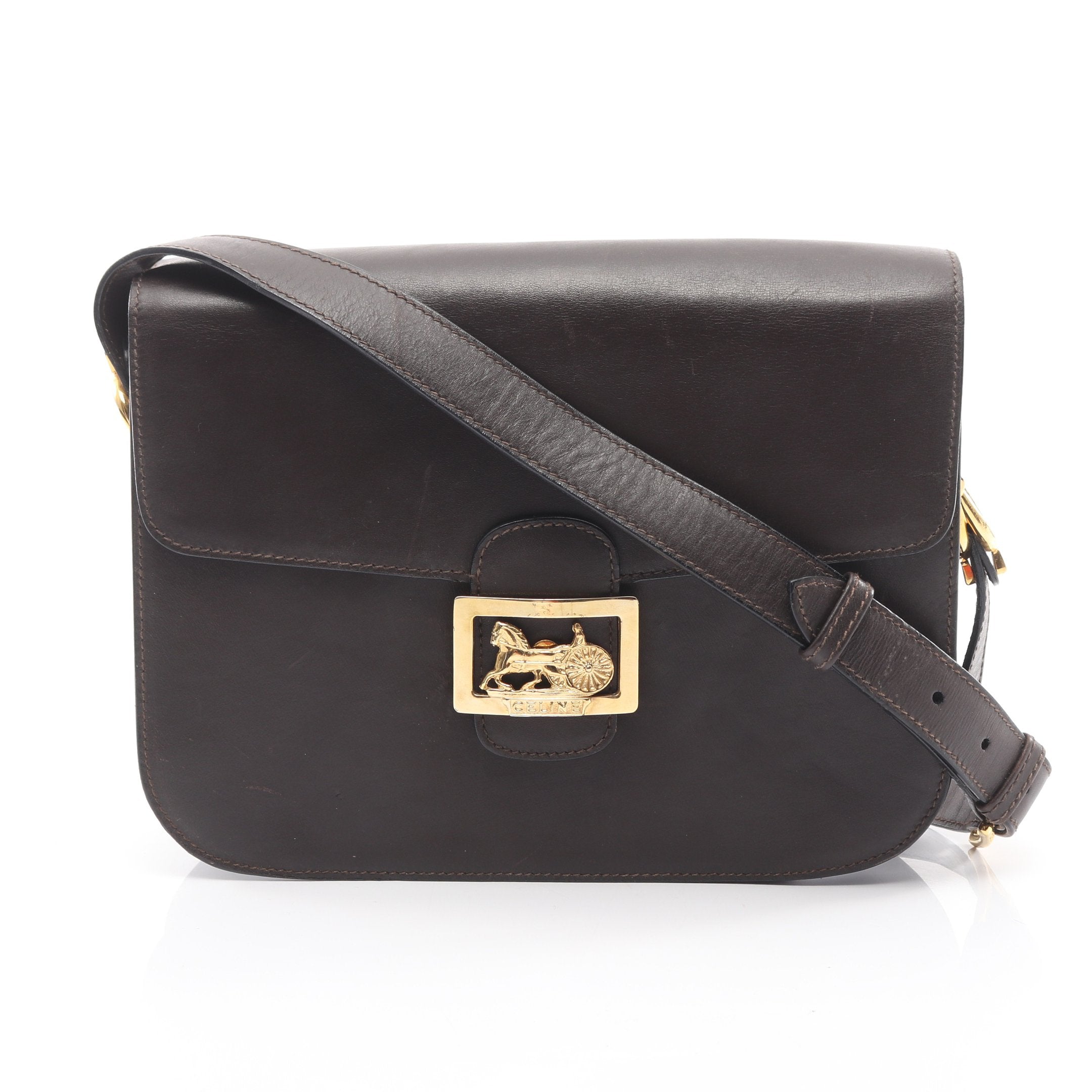 ショルダーバッグ 馬車金具 レザー ダークブラウン セリーヌ – RECLO