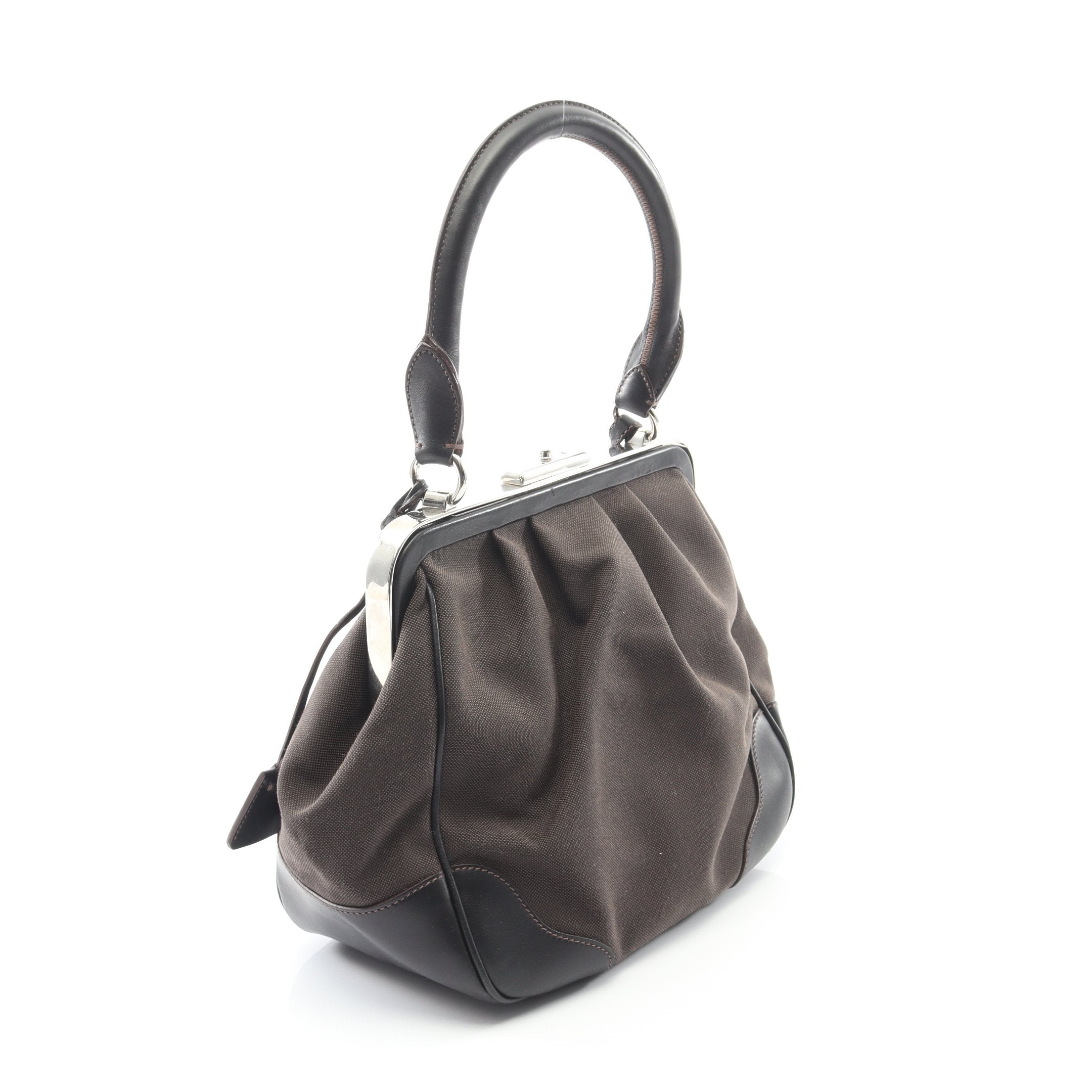 LOGO JACQUARD ロゴジャガード ハンドバッグ キャンバス レザー ダーク