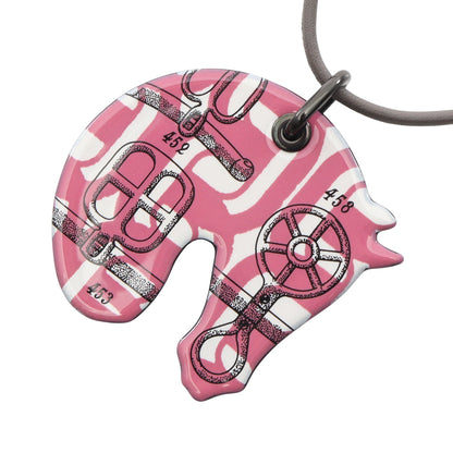タッタソールPM Manufacture de Boucleries ネックレス エナメル レザー ピンク ホワイト グレー エルメス アクセサリー HERMES