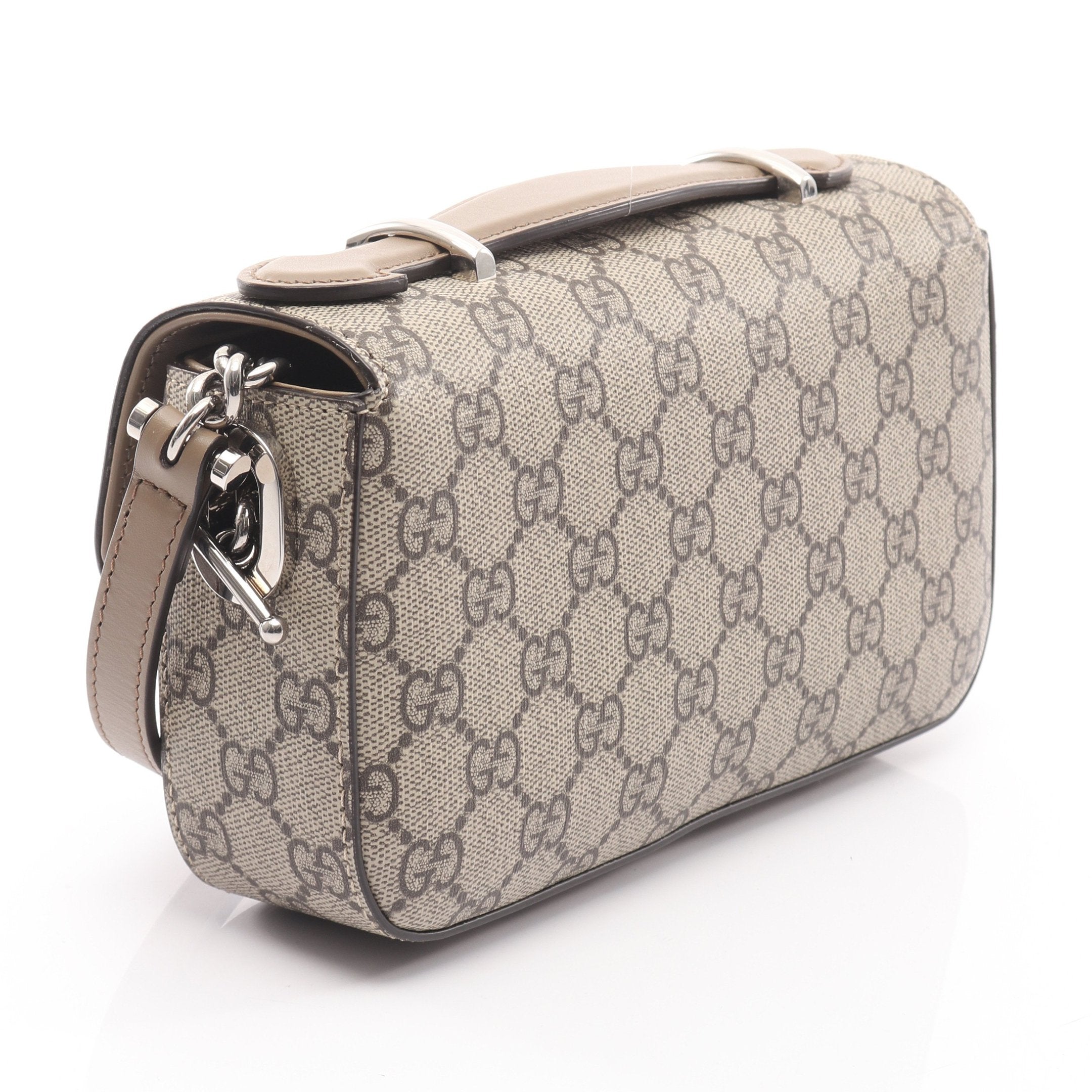 ダブルG GGスプリーム ショルダーバッグ PVC レザー グレーベージュ