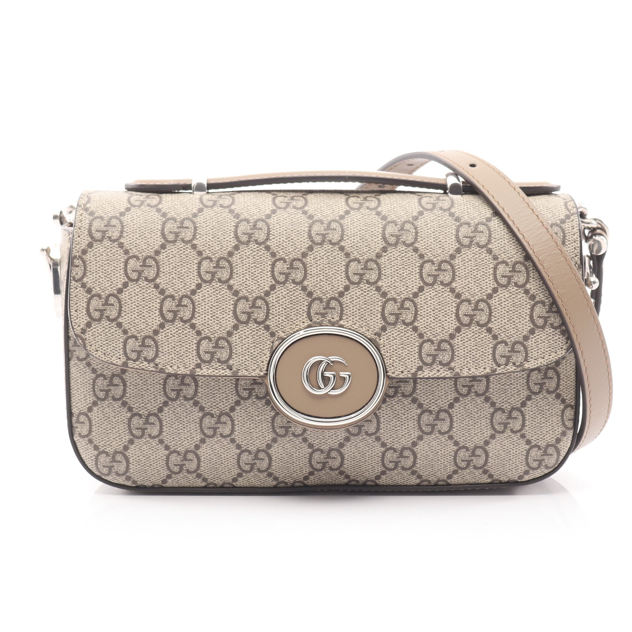 ダブルG GGスプリーム ショルダーバッグ PVC レザー グレーベージュ