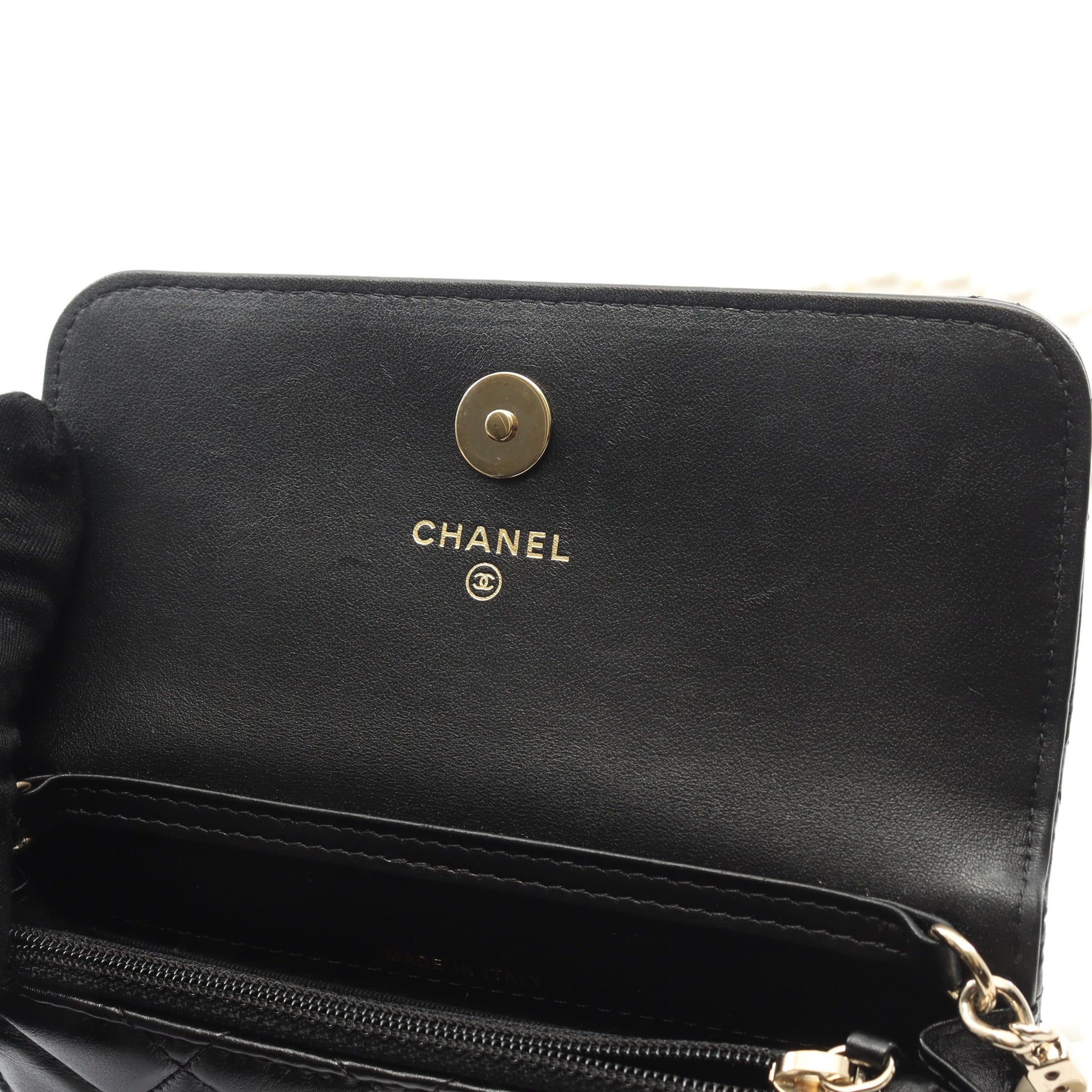マトラッセ パールチェーン ショルダーウォレット ラムスキン ブラック ゴールド金具 シャネル バッグ CHANEL