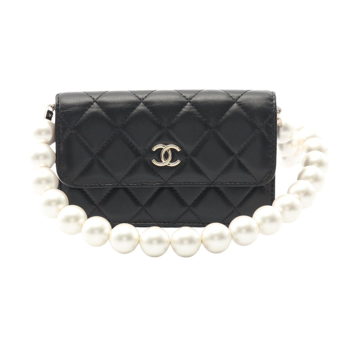 マトラッセ パールチェーン ショルダーウォレット ラムスキン ブラック ゴールド金具 シャネル バッグ CHANEL