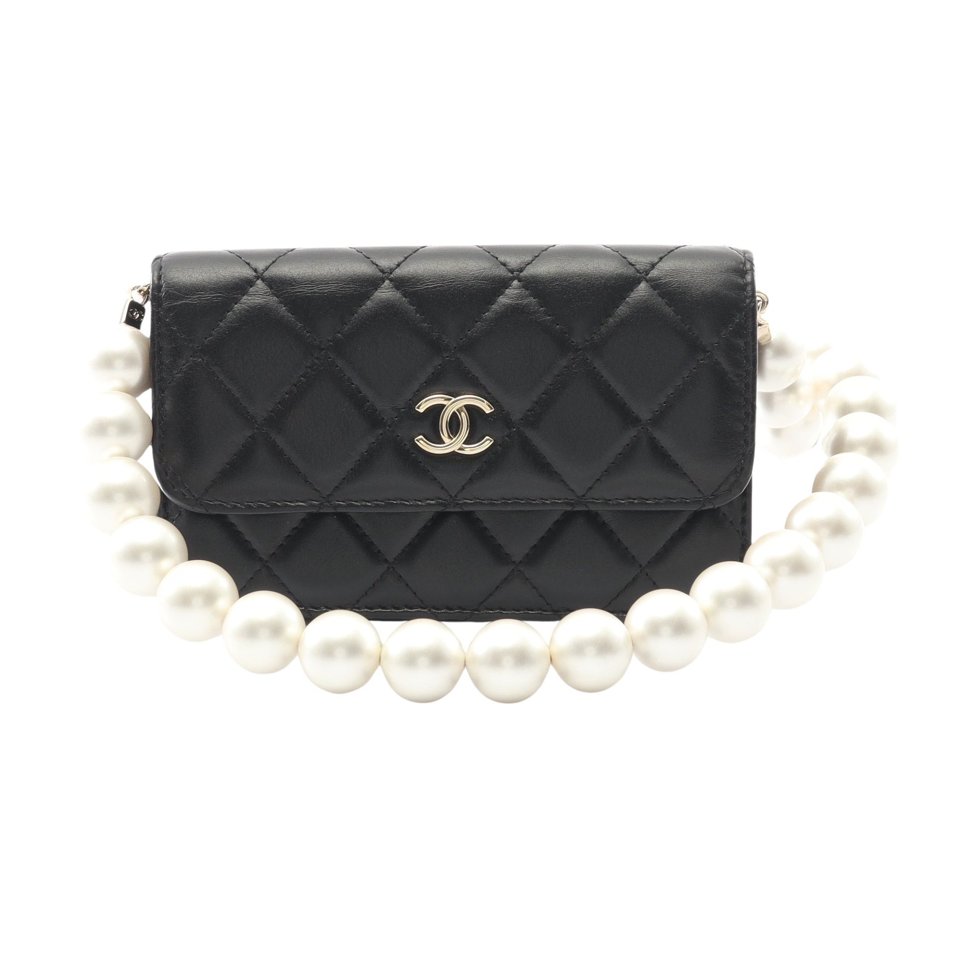 マトラッセ パールチェーン ショルダーウォレット ラムスキン ブラック ゴールド金具 シャネル バッグ CHANEL