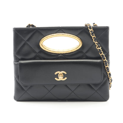 マトラッセ チェーンショルダーバッグ ラムスキン ブラック ゴールド金具 シャネル バッグ CHANEL