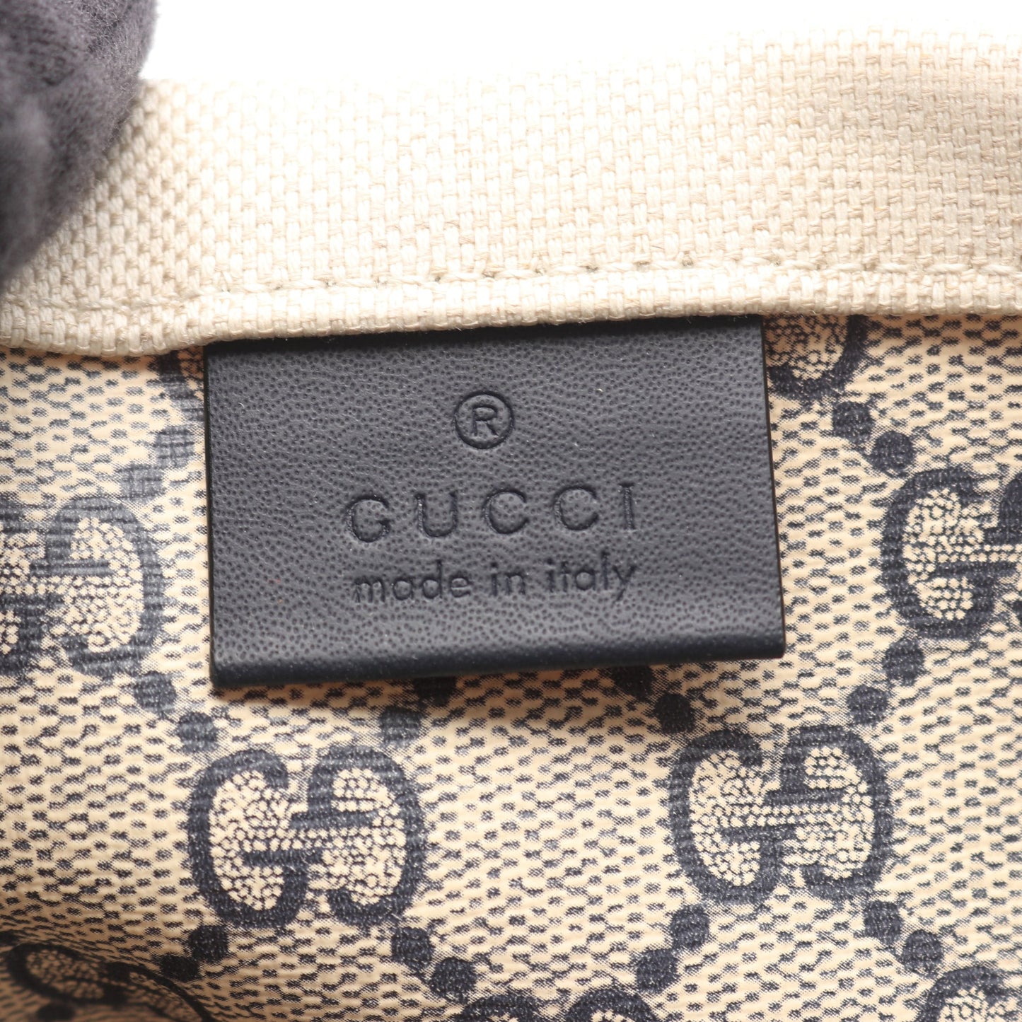 プリント トートバッグ ハンドバッグ トートバッグ キャンバス レザー アイボリー ダークネイビー グッチ バッグ GUCCI