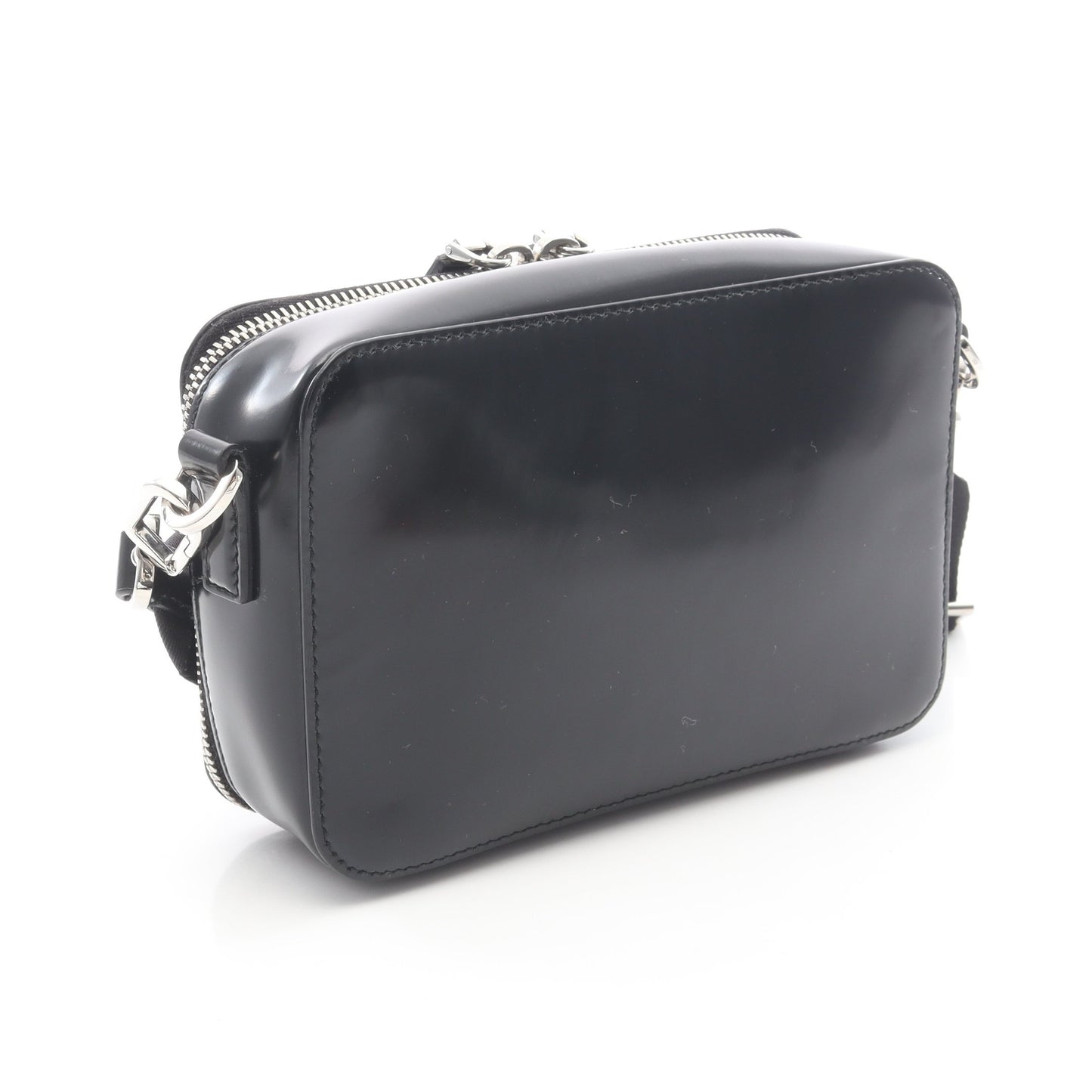 ブリック ショルダーバッグ エナメルレザー ブラック 三角プレート プラダ バッグ PRADA