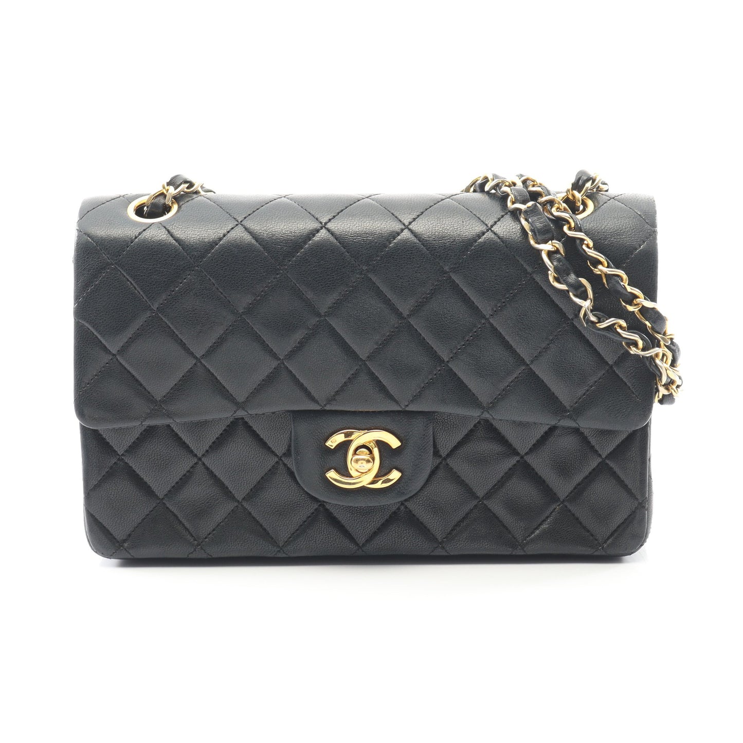 マトラッセ Wフラップ Wチェーンショルダーバッグ ラムスキン ブラック ゴールド金具 ヴィンテージ シャネル バッグ CHANEL