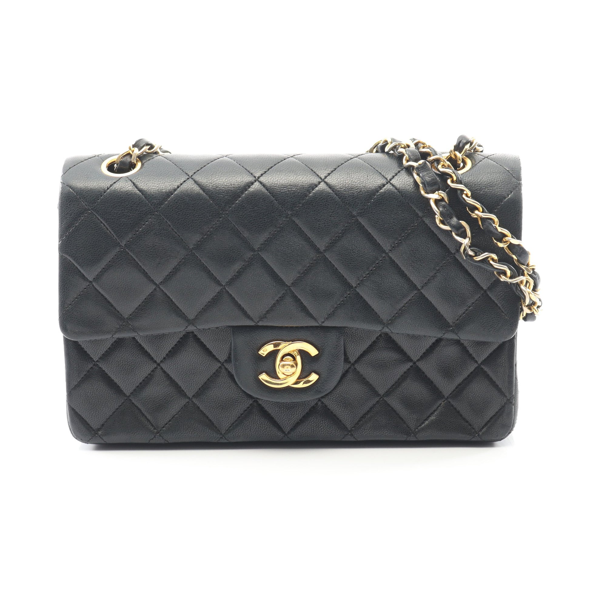 マトラッセ Wフラップ Wチェーンショルダーバッグ ラムスキン ブラック ゴールド金具 ヴィンテージ シャネル バッグ CHANEL