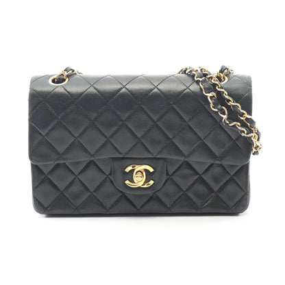 マトラッセ Wフラップ Wチェーンショルダーバッグ ラムスキン ブラック ゴールド金具 ヴィンテージ シャネル バッグ CHANEL