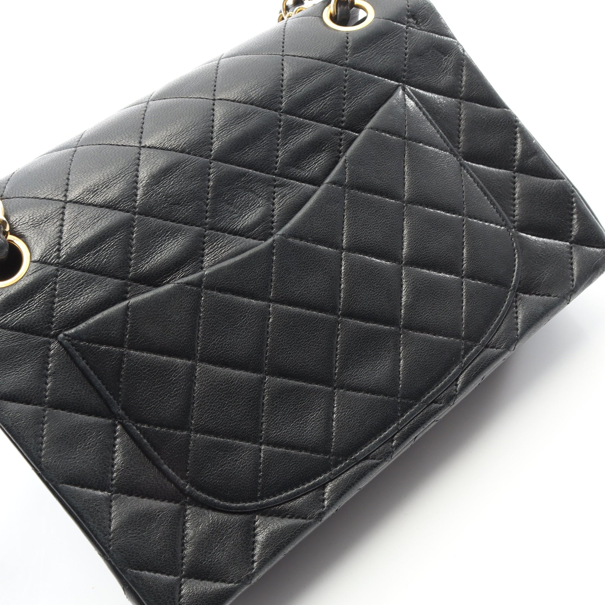 マトラッセ Wフラップ Wチェーンショルダーバッグ ラムスキン ブラック ゴールド金具 ヴィンテージ シャネル バッグ CHANEL