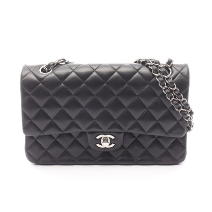 マトラッセ Wフラップ Wチェーンショルダーバッグ ラムスキン ブラック シルバー金具 シャネル バッグ CHANEL