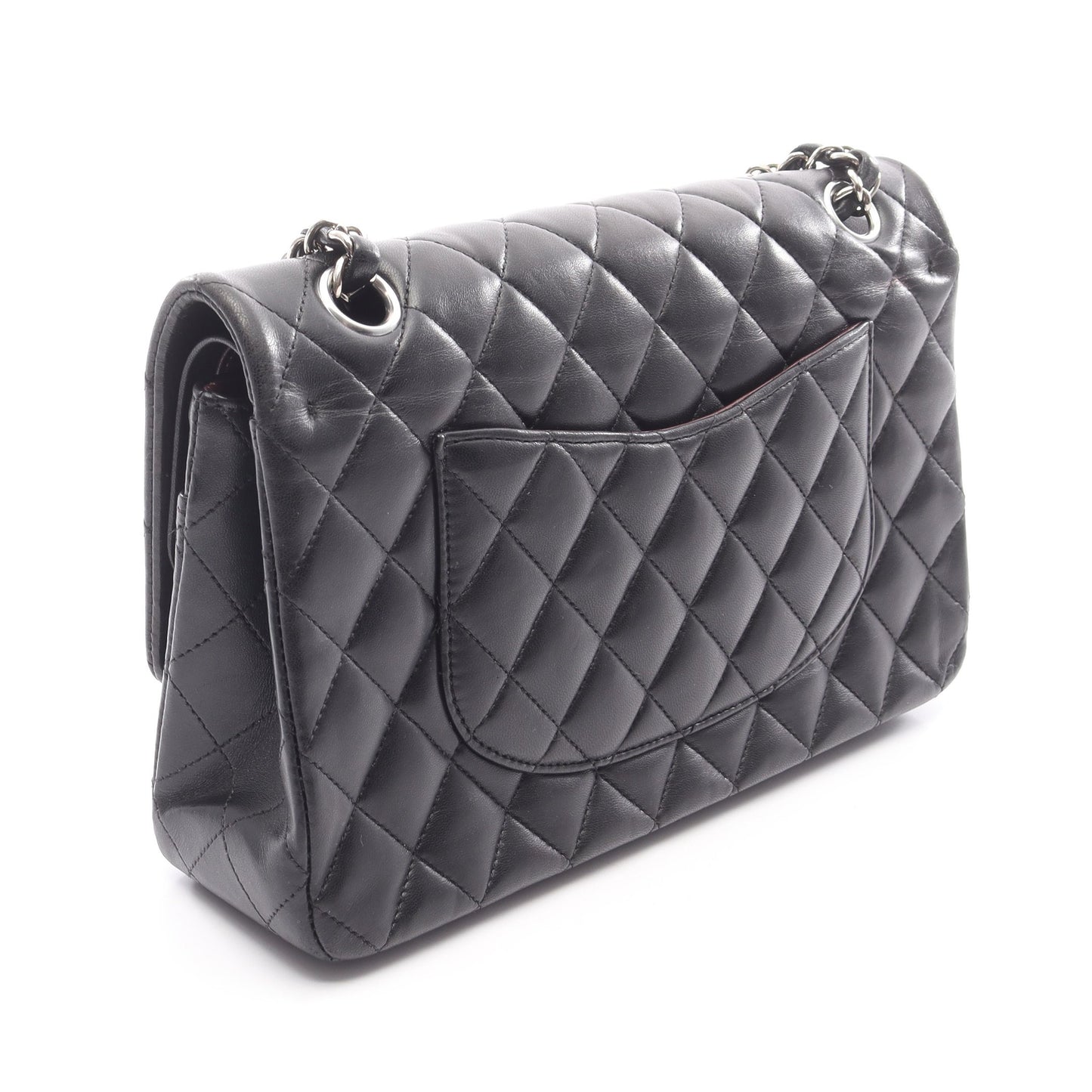 マトラッセ Wフラップ Wチェーンショルダーバッグ ラムスキン ブラック シルバー金具 シャネル バッグ CHANEL