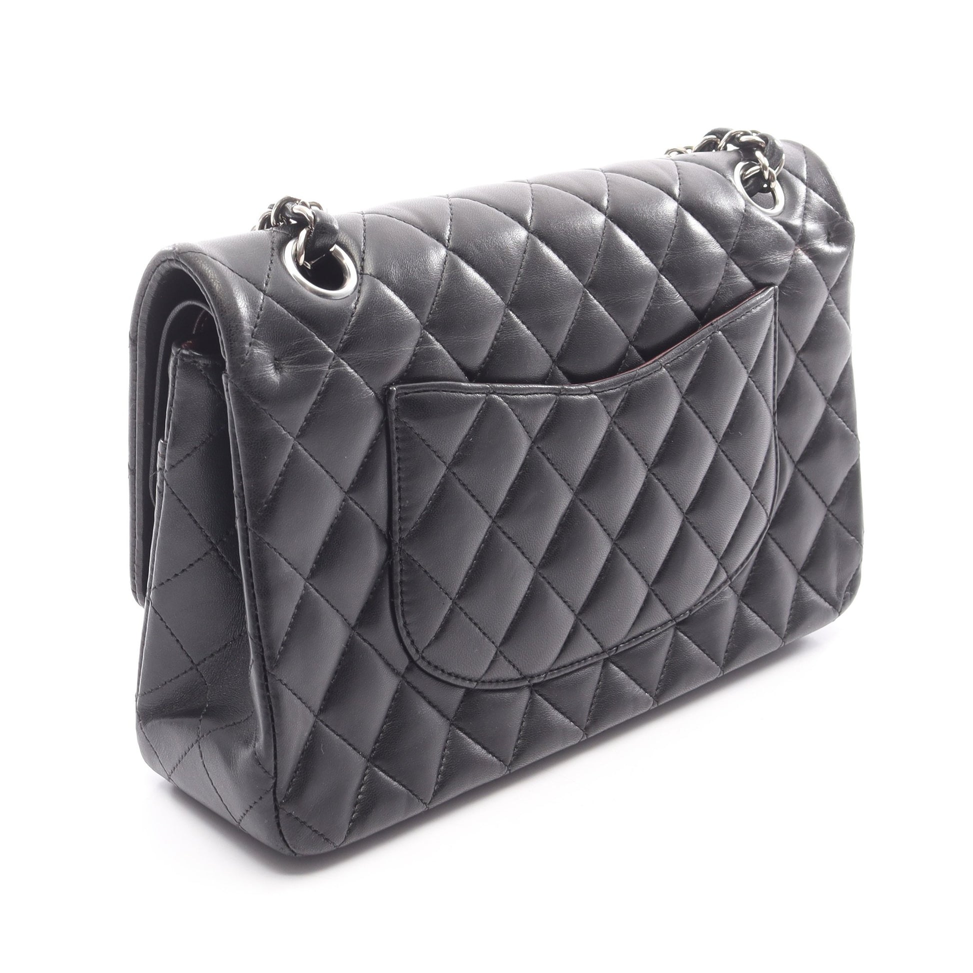 マトラッセ Wフラップ Wチェーンショルダーバッグ ラムスキン ブラック シルバー金具 シャネル バッグ CHANEL
