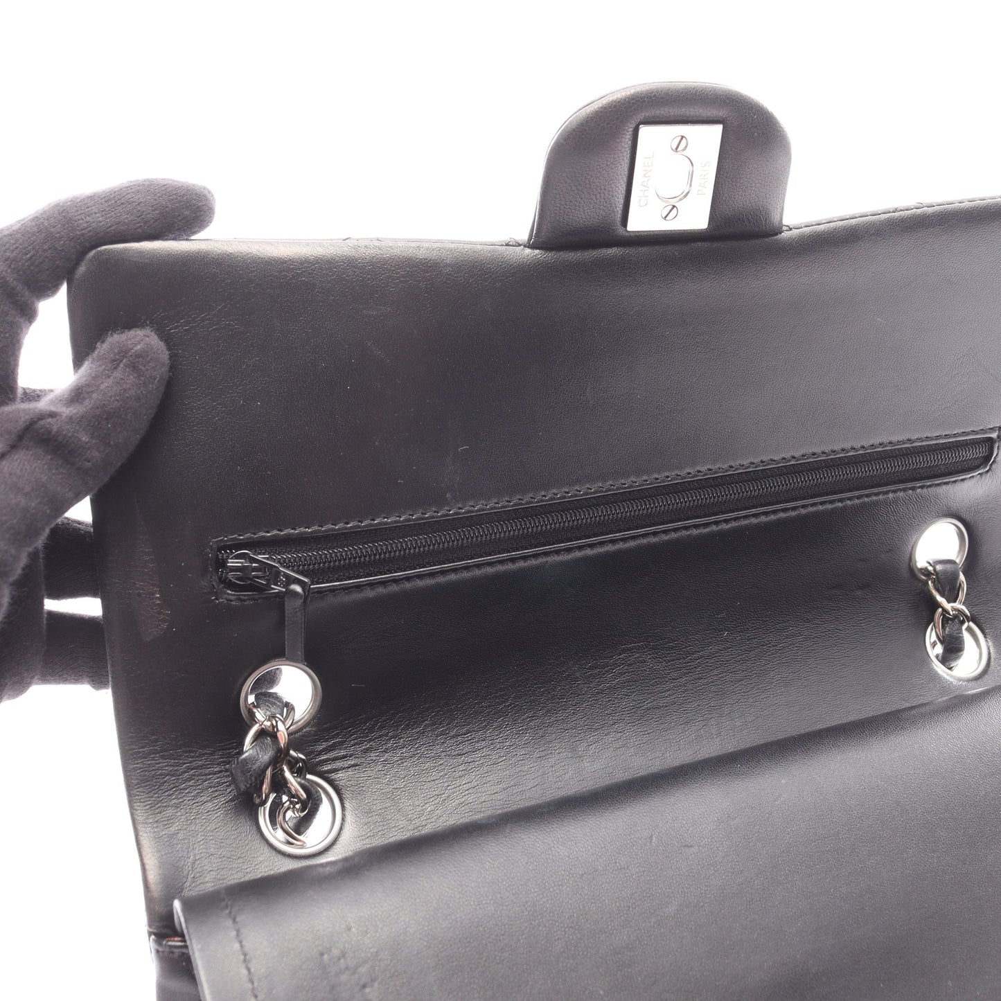 マトラッセ Wフラップ Wチェーンショルダーバッグ ラムスキン ブラック シルバー金具 シャネル バッグ CHANEL
