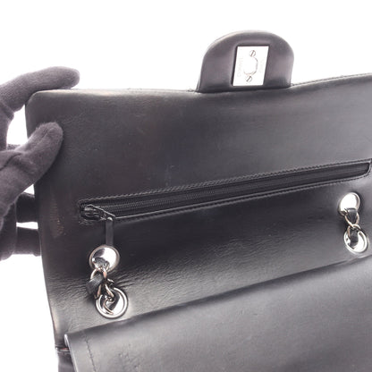 マトラッセ Wフラップ Wチェーンショルダーバッグ ラムスキン ブラック シルバー金具 シャネル バッグ CHANEL