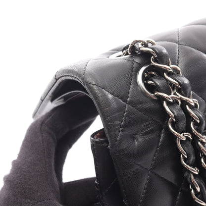 マトラッセ Wフラップ Wチェーンショルダーバッグ ラムスキン ブラック シルバー金具 シャネル バッグ CHANEL