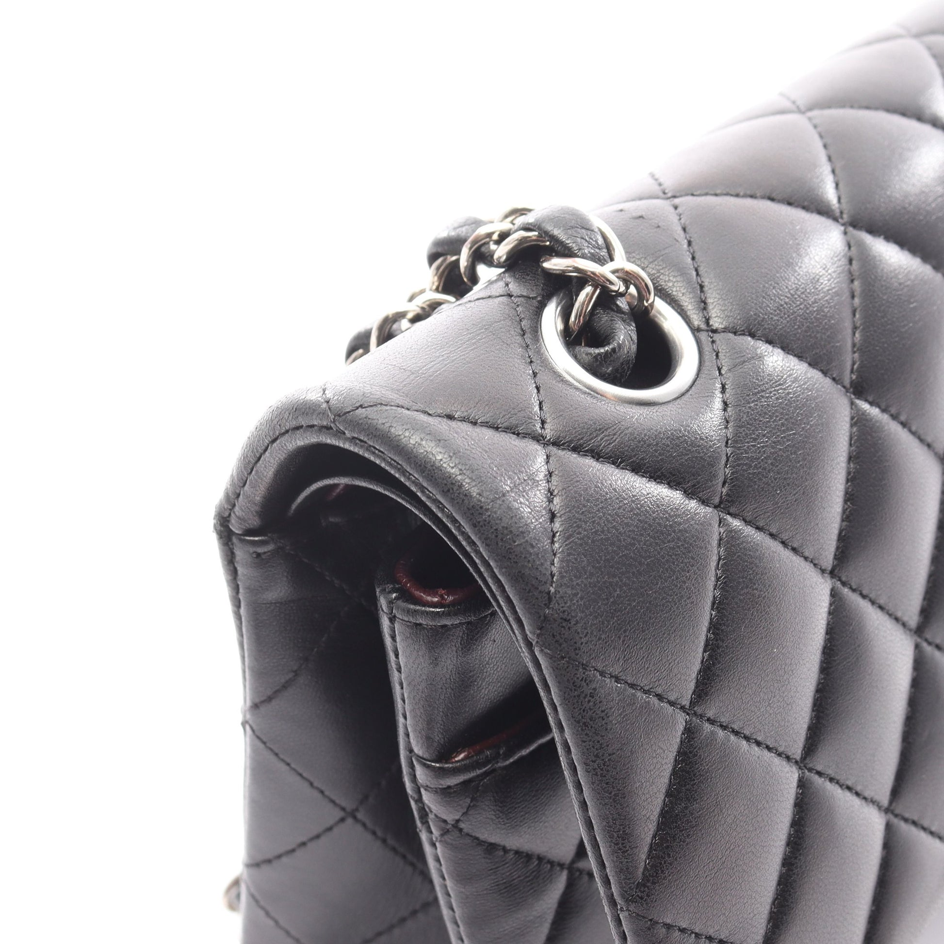 マトラッセ Wフラップ Wチェーンショルダーバッグ ラムスキン ブラック シルバー金具 シャネル バッグ CHANEL