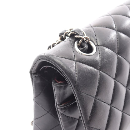 マトラッセ Wフラップ Wチェーンショルダーバッグ ラムスキン ブラック シルバー金具 シャネル バッグ CHANEL