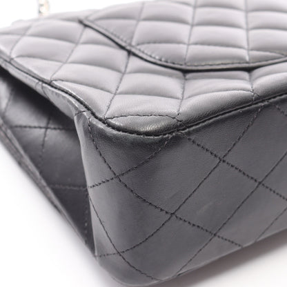 マトラッセ Wフラップ Wチェーンショルダーバッグ ラムスキン ブラック シルバー金具 シャネル バッグ CHANEL