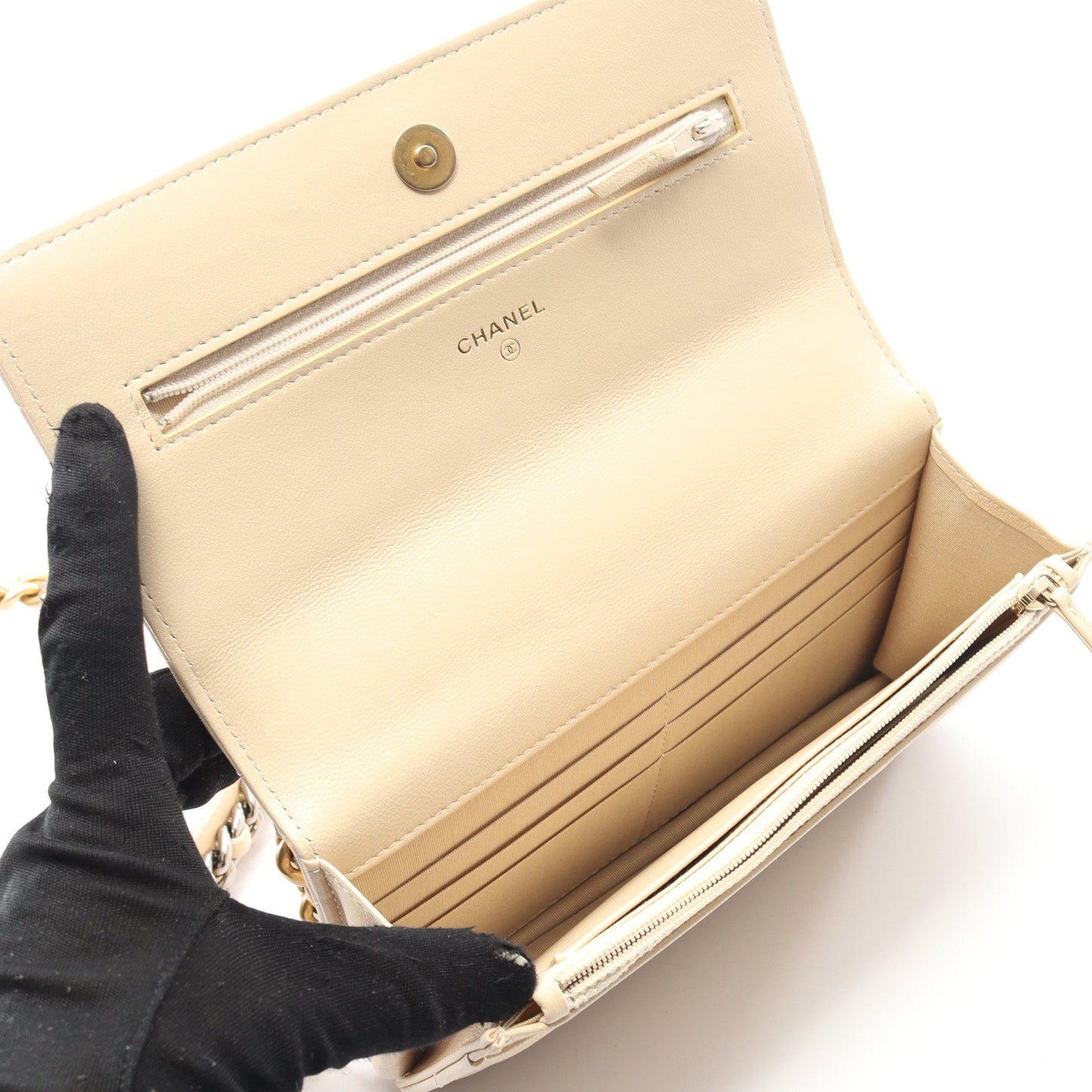 19 ディズヌフ チェーンウォレット ラムスキン ベージュ コンビ金具 2WAY シャネル バッグ CHANEL
