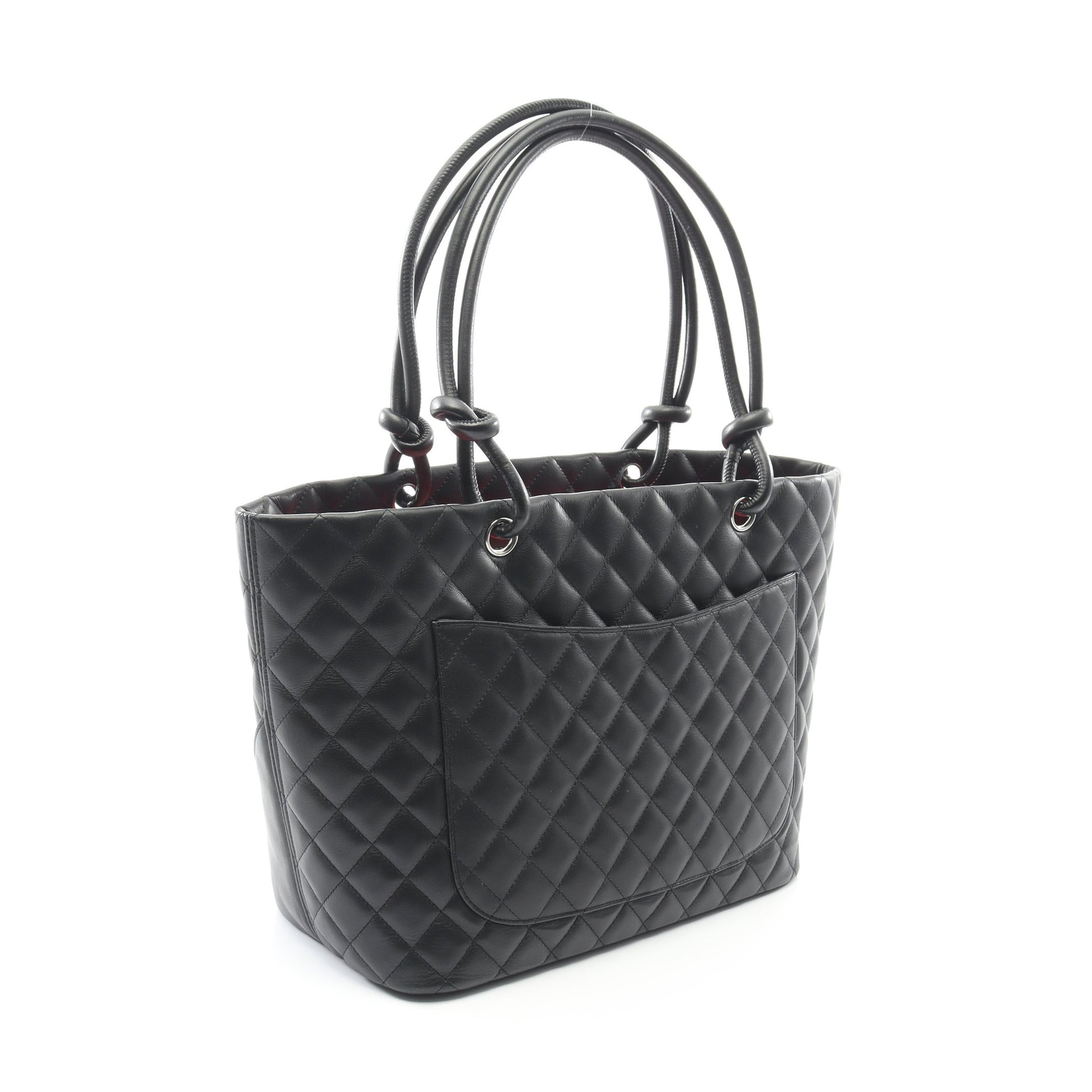 カンボンライン ラージ ショルダーバッグ トートバッグ レザー エナメルレザー ブラック シルバー金具 シャネル バッグ CHANEL