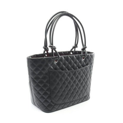 カンボンライン ラージ ショルダーバッグ トートバッグ レザー エナメルレザー ブラック シルバー金具 シャネル バッグ CHANEL