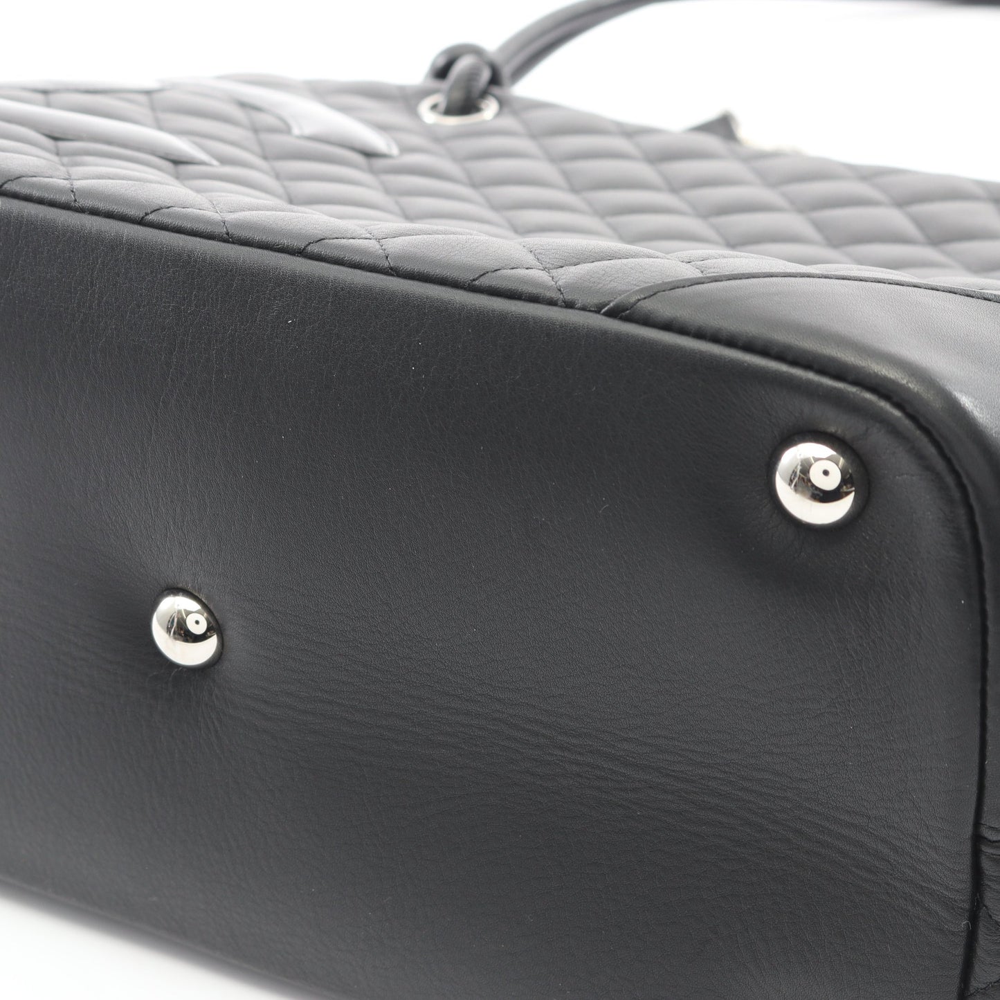 カンボンライン ラージ ショルダーバッグ トートバッグ レザー エナメルレザー ブラック シルバー金具 シャネル バッグ CHANEL