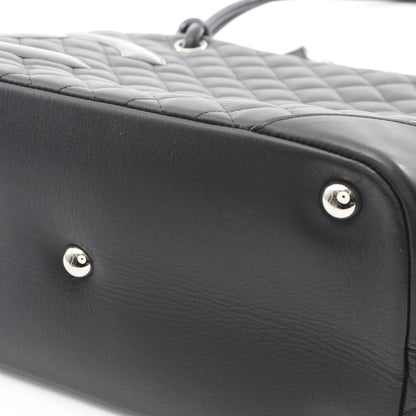 カンボンライン ラージ ショルダーバッグ トートバッグ レザー エナメルレザー ブラック シルバー金具 シャネル バッグ CHANEL