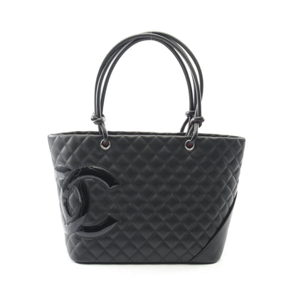 カンボンライン ラージ ショルダーバッグ トートバッグ レザー エナメルレザー ブラック シルバー金具 シャネル バッグ CHANEL