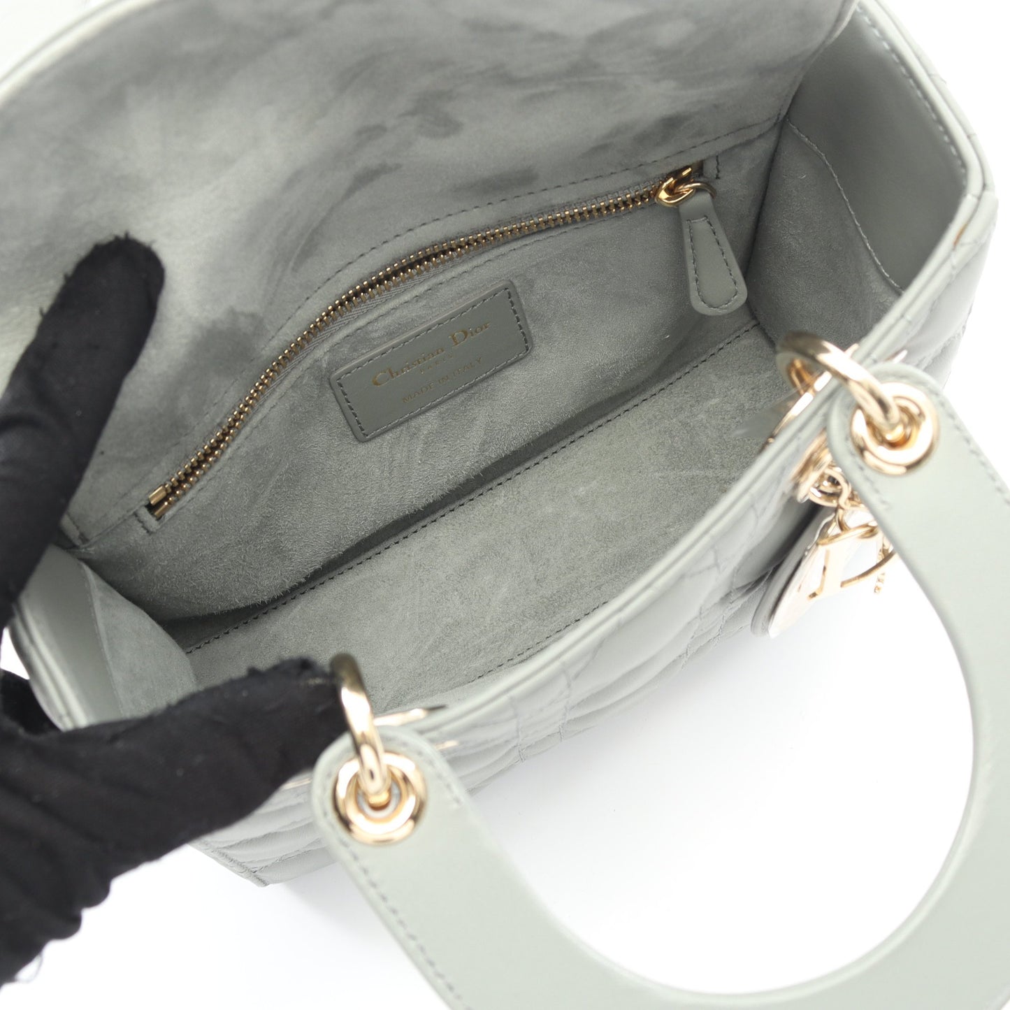 LADY DIOR MY ABCDIOR レディディオール スモール カナージュ ハンドバッグ レザー グレーグリーン 2WAY クリスチャンディオール バッグ Christian Dior