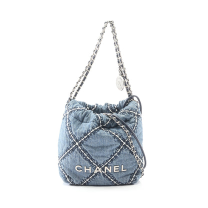 CHANEL 22 ミニ チェーンショルダーバッグ デニム レザー ブルー シルバー金具 シャネル バッグ CHANEL