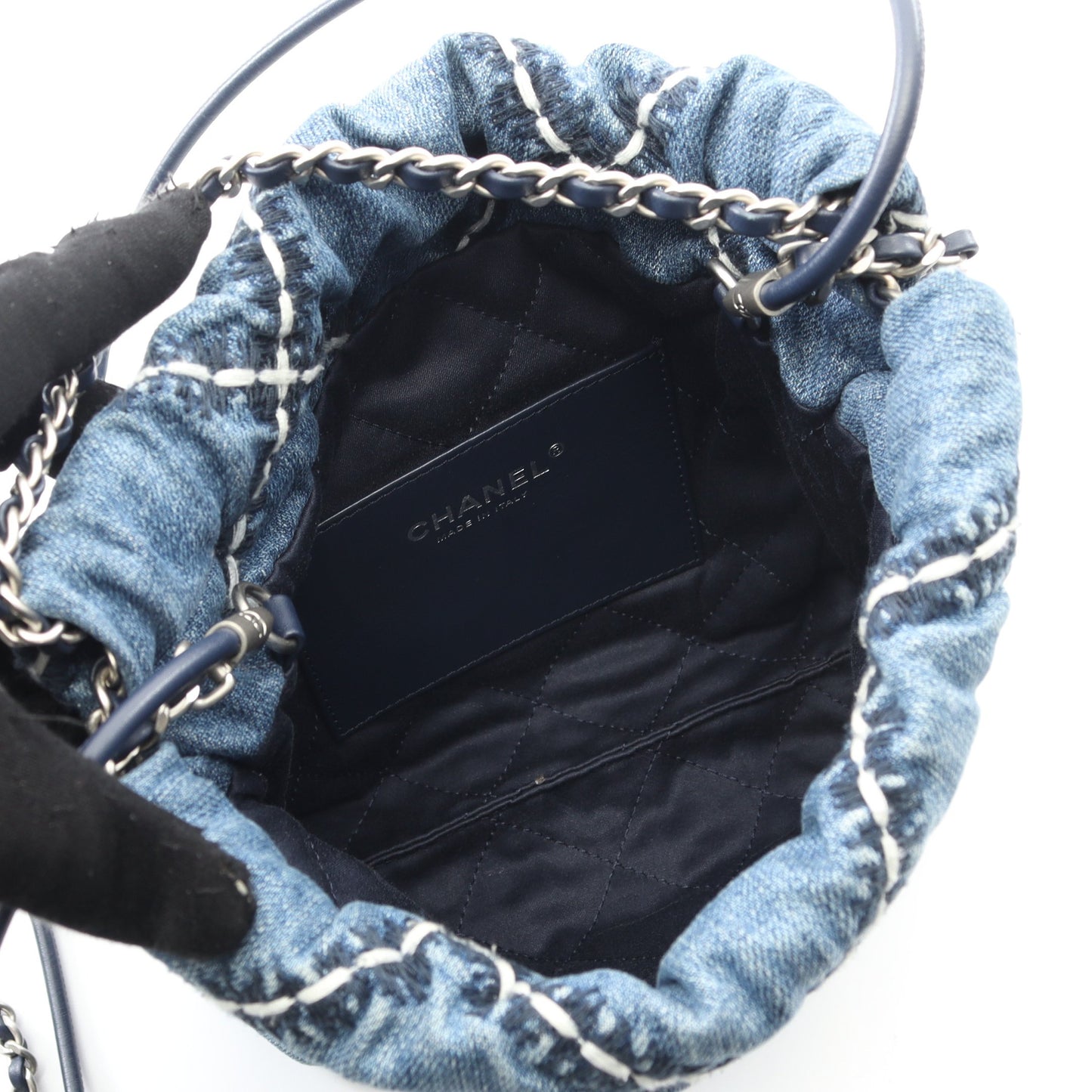 CHANEL 22 ミニ チェーンショルダーバッグ デニム レザー ブルー シルバー金具 シャネル バッグ CHANEL