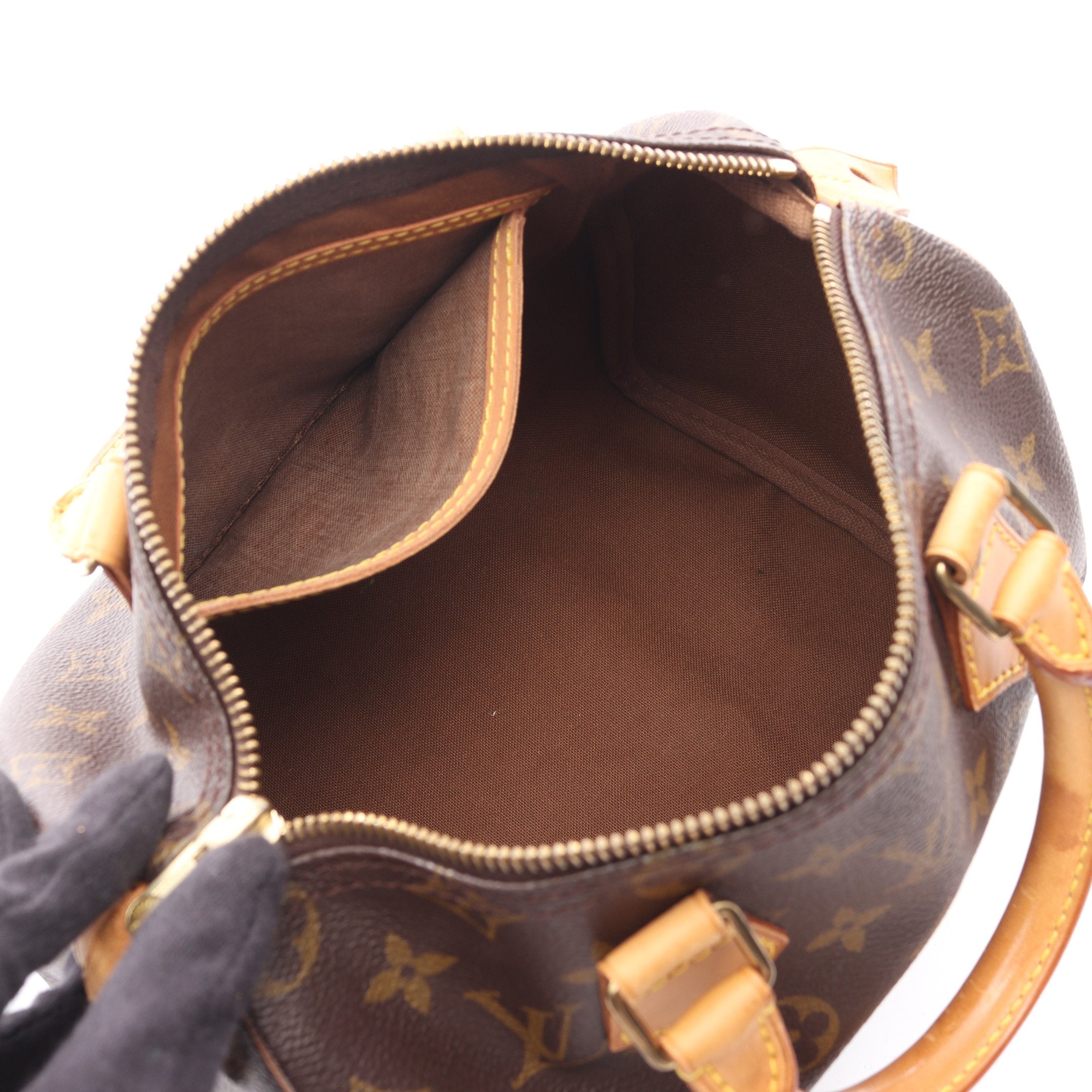 スピーディ25 モノグラム ハンドバッグ PVC レザー ブラウン ルイ