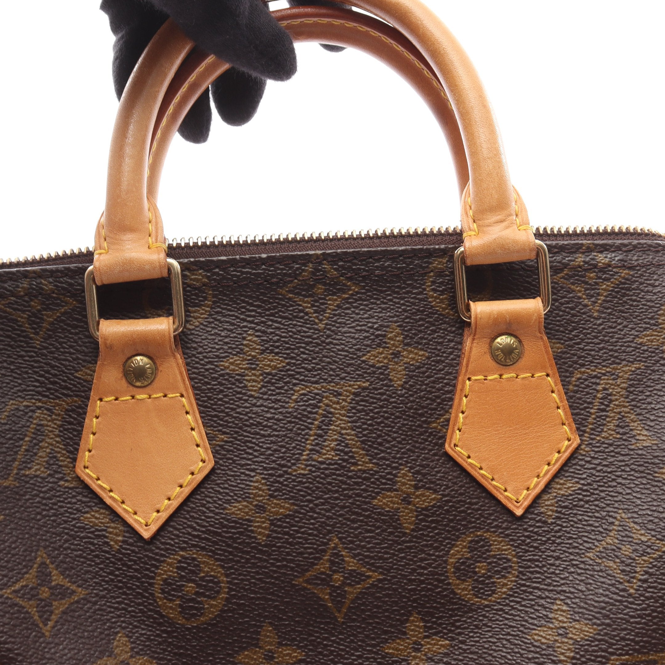 スピーディ25 モノグラム ハンドバッグ PVC レザー ブラウン ルイ