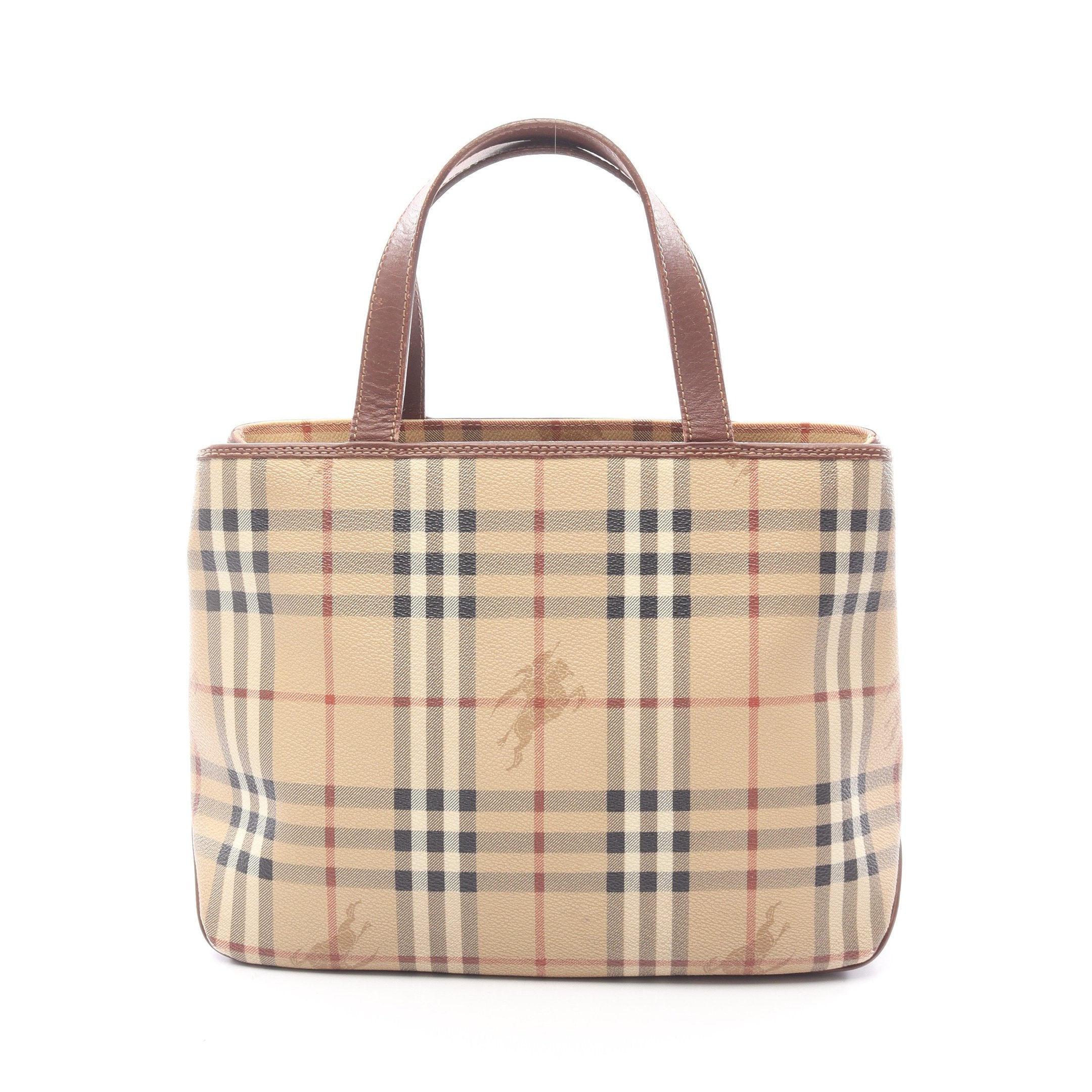 ノバチェック ハンドバッグ PVC レザー ベージュ マルチカラー