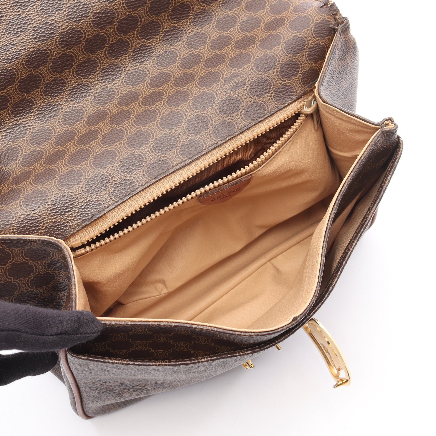 マカダム ハンドバッグ PVC レザー ダークブラウン ブラウン セリーヌ バッグ CELINE