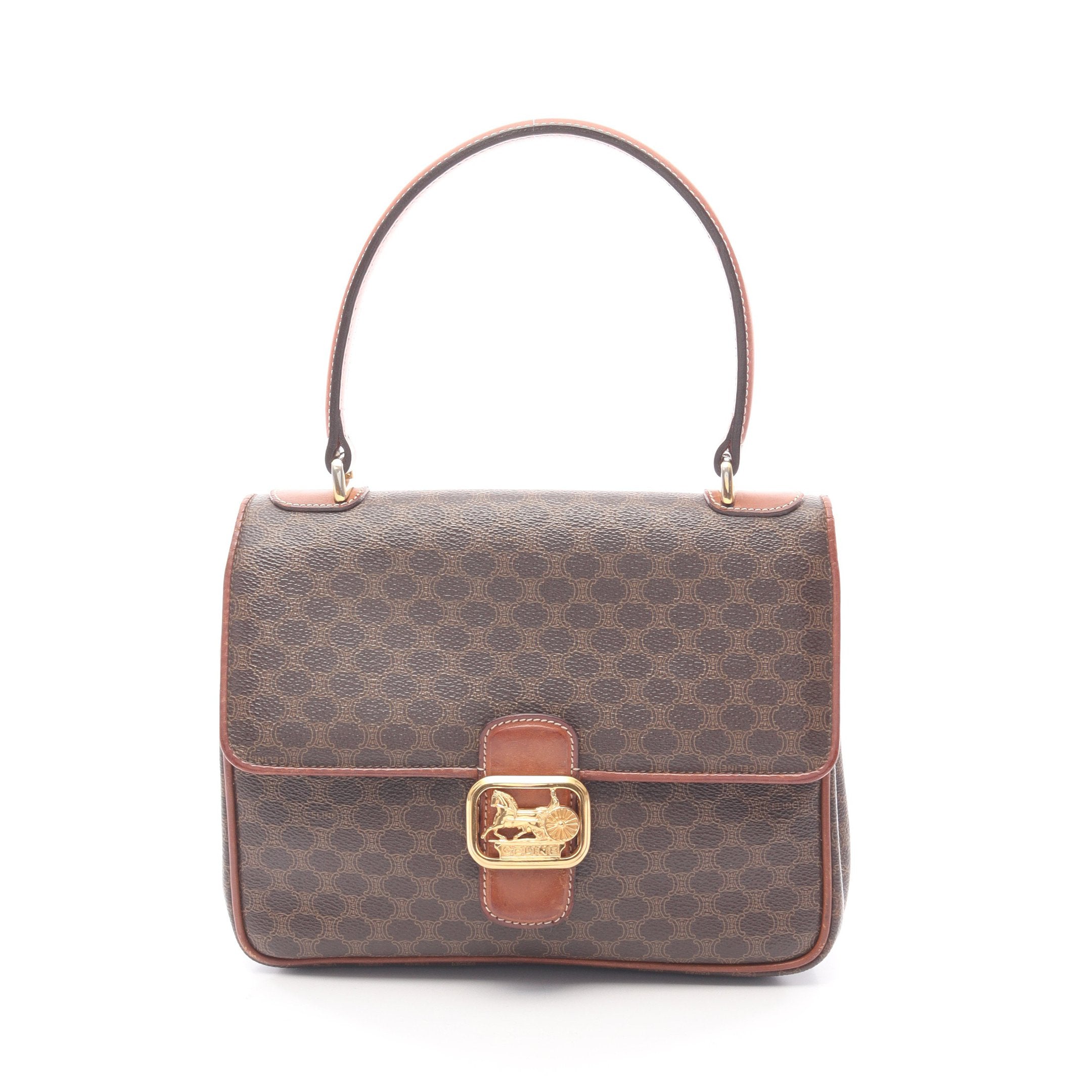 マカダム ハンドバッグ PVC レザー ダークブラウン ブラウン セリーヌ