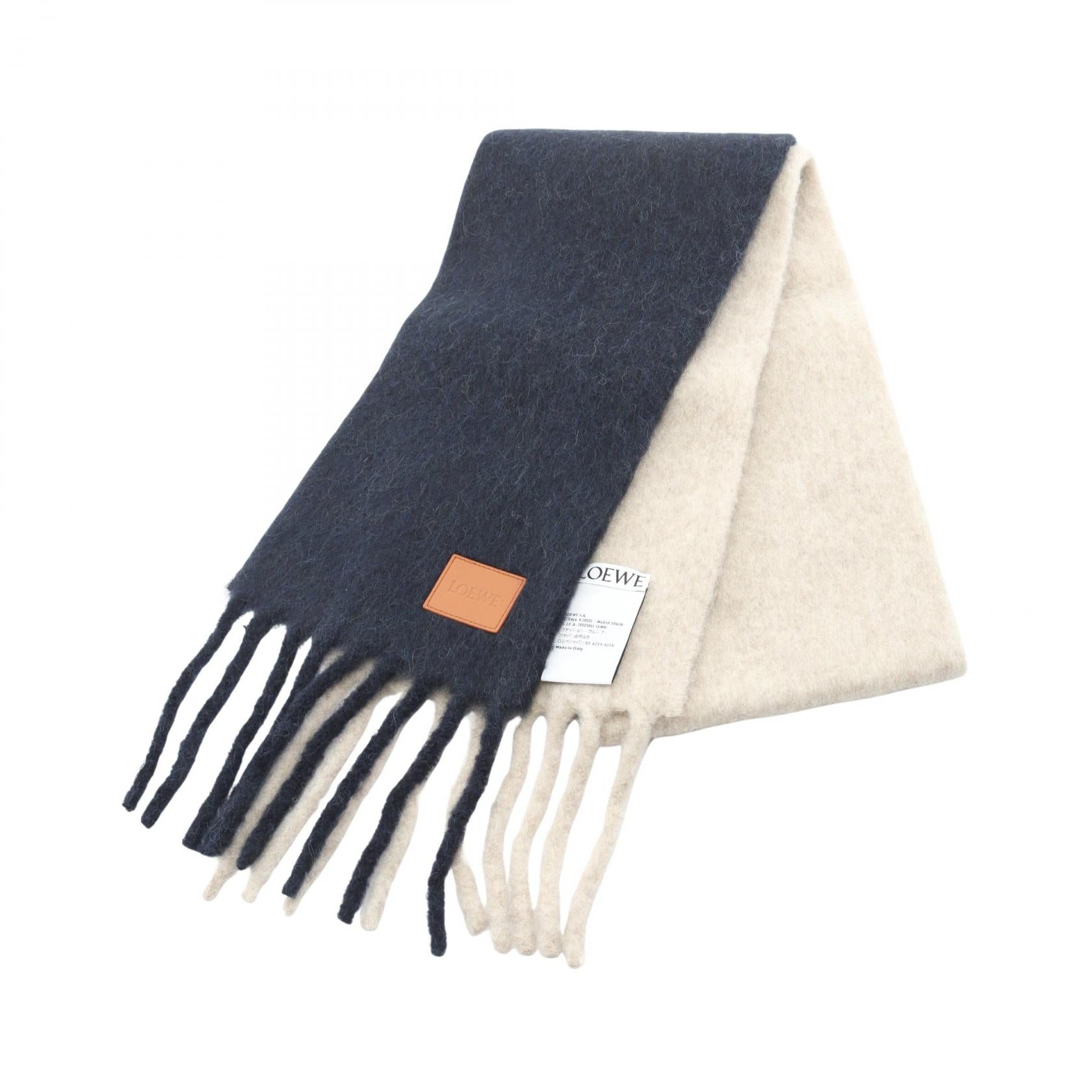 スカーフ マフラー ウール アルパカ ネイビー ベージュ ロエベ – RECLO