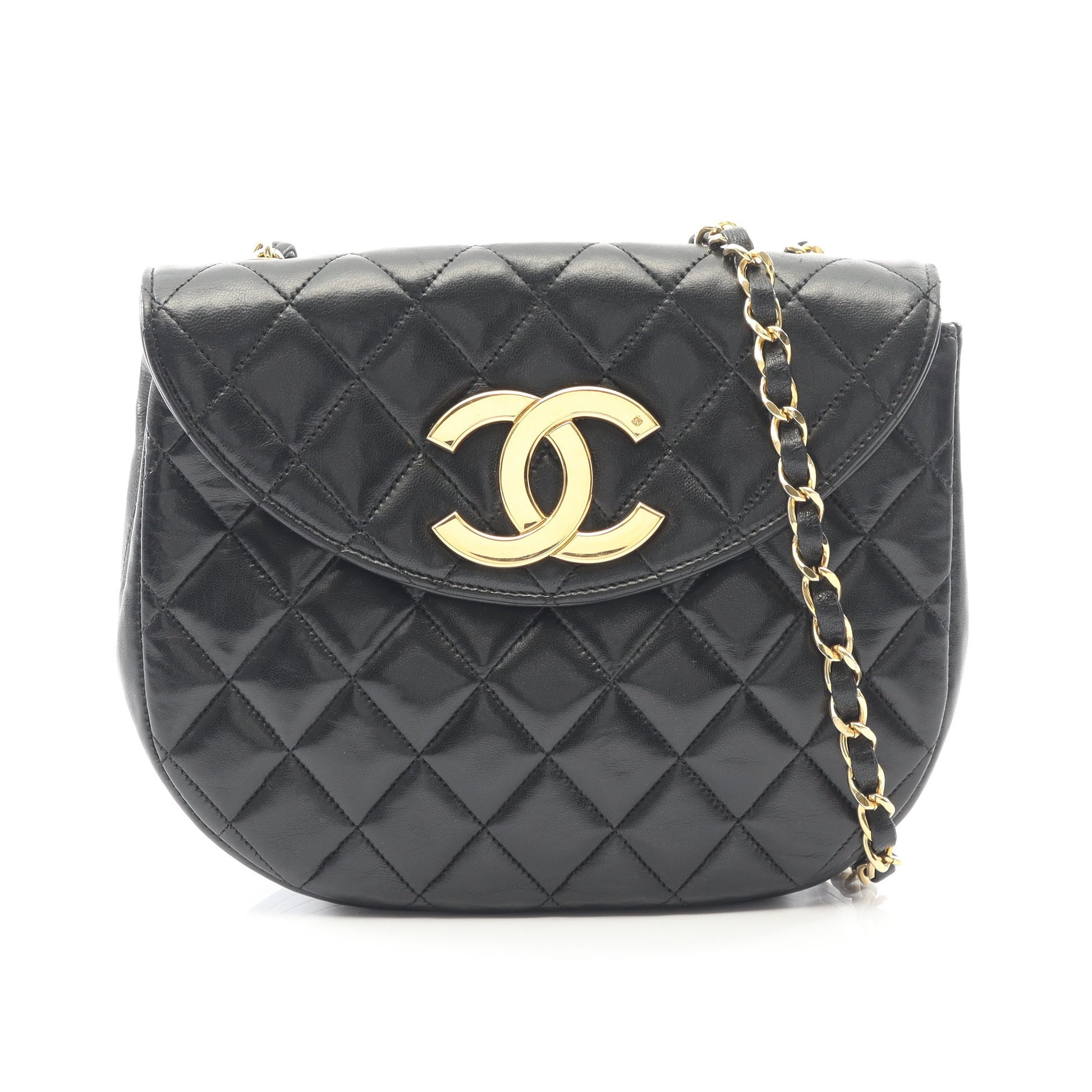 マトラッセ チェーンショルダーバッグ ラムスキン ブラック ゴールド金具 シャネル バッグ CHANEL