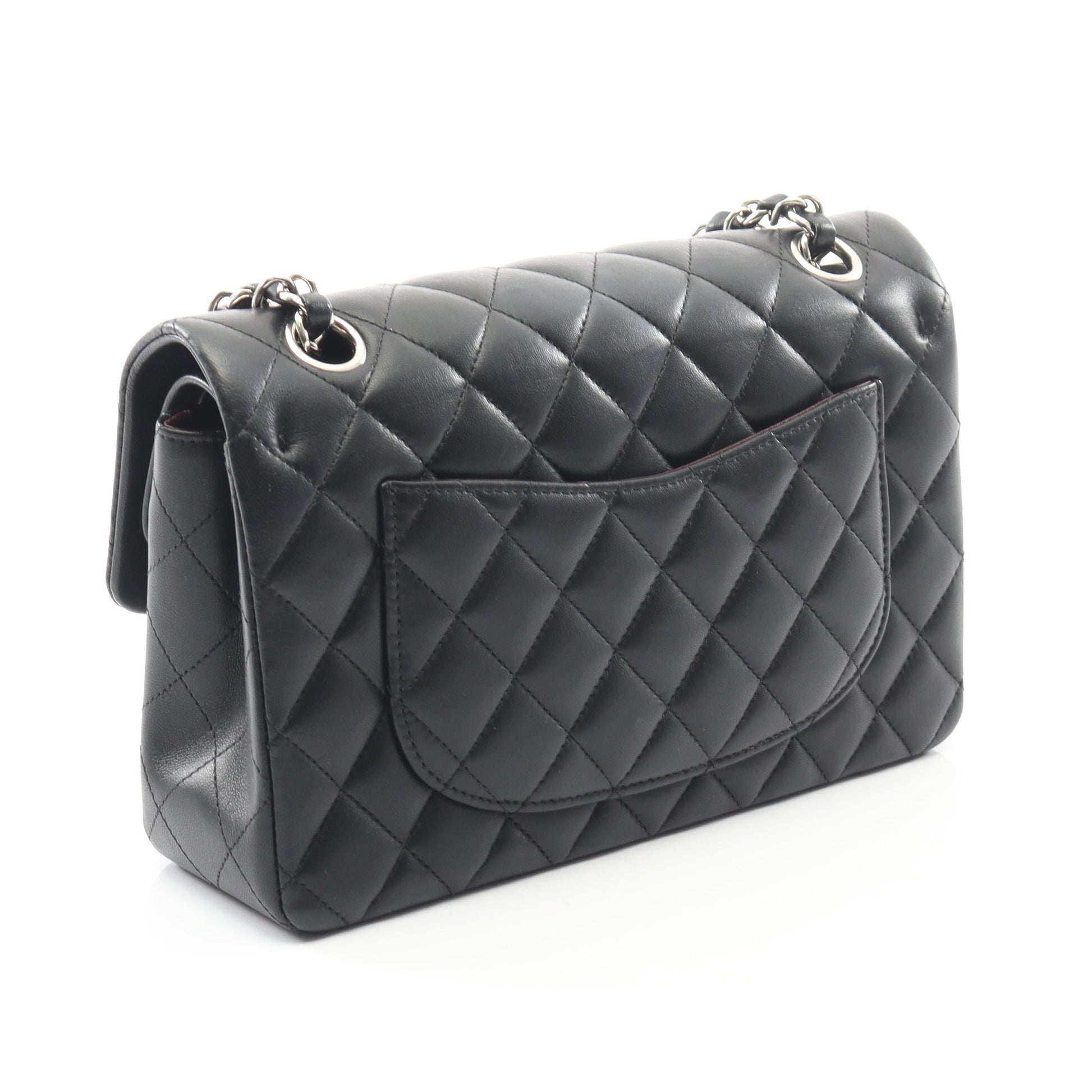 マトラッセ Wフラップ Wチェーンショルダーバッグ ラムスキン ブラック シルバー金具 シャネル バッグ CHANEL