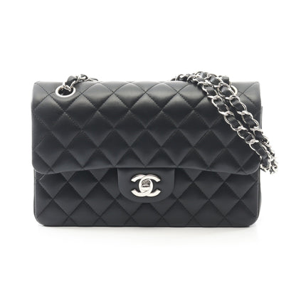 マトラッセ Wフラップ Wチェーンショルダーバッグ ラムスキン ブラック シルバー金具 シャネル バッグ CHANEL