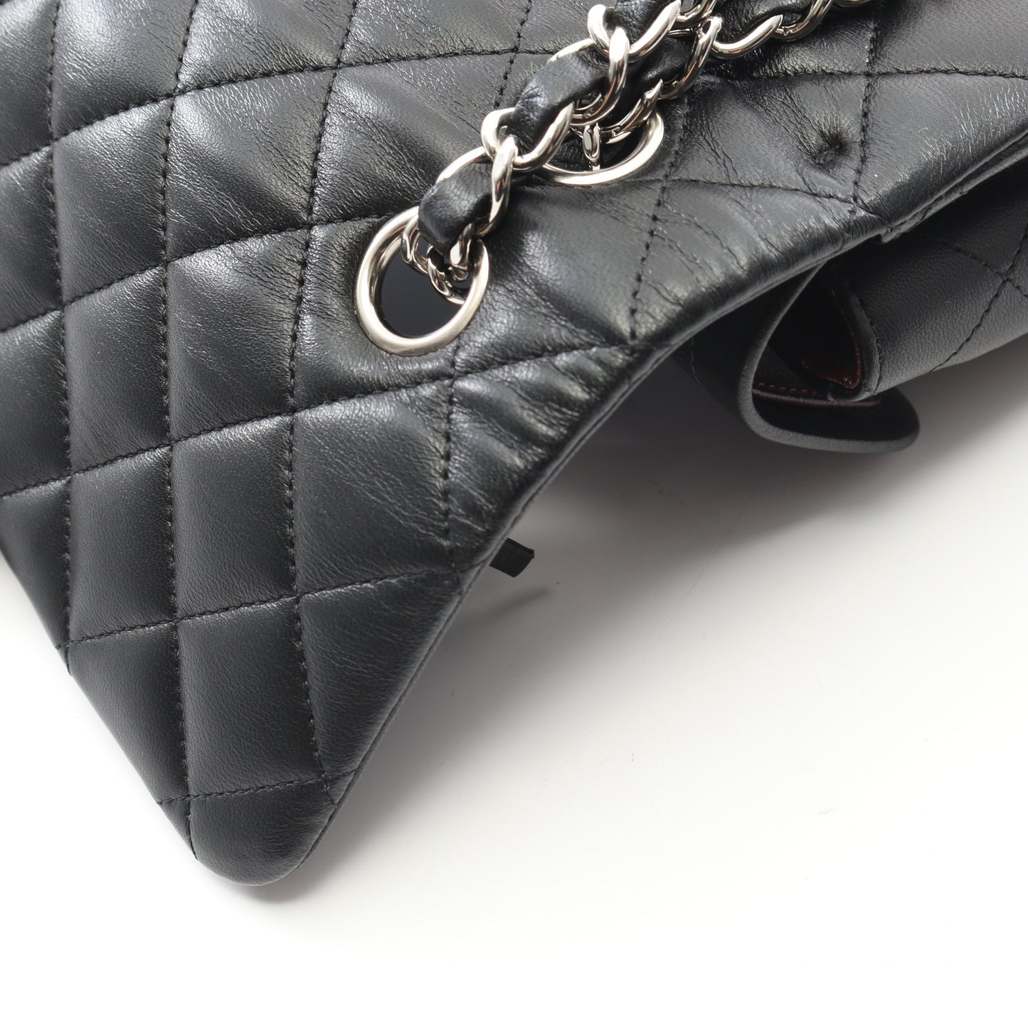 マトラッセ Wフラップ Wチェーンショルダーバッグ ラムスキン ブラック シルバー金具 シャネル バッグ CHANEL