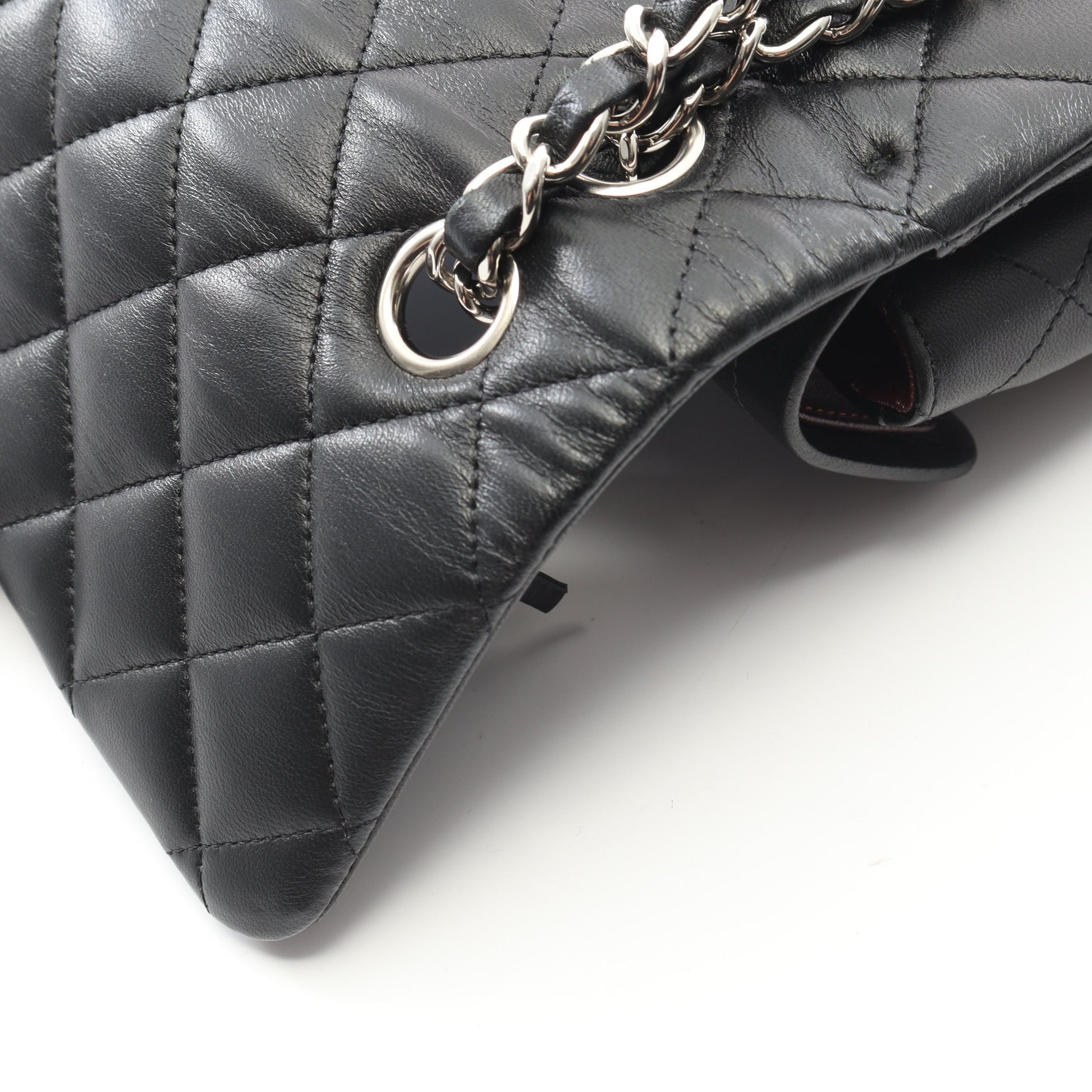 マトラッセ Wフラップ Wチェーンショルダーバッグ ラムスキン ブラック シルバー金具 シャネル バッグ CHANEL