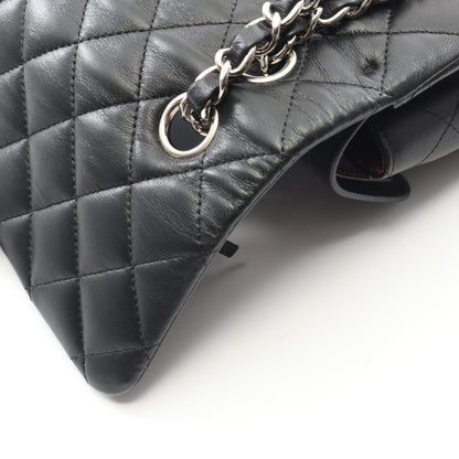 マトラッセ Wフラップ Wチェーンショルダーバッグ ラムスキン ブラック シルバー金具 シャネル バッグ CHANEL