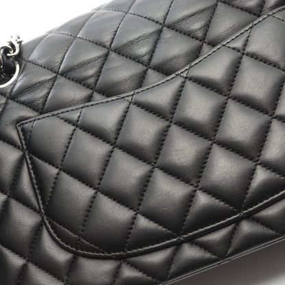 マトラッセ Wフラップ Wチェーンショルダーバッグ ラムスキン ブラック シルバー金具 シャネル バッグ CHANEL