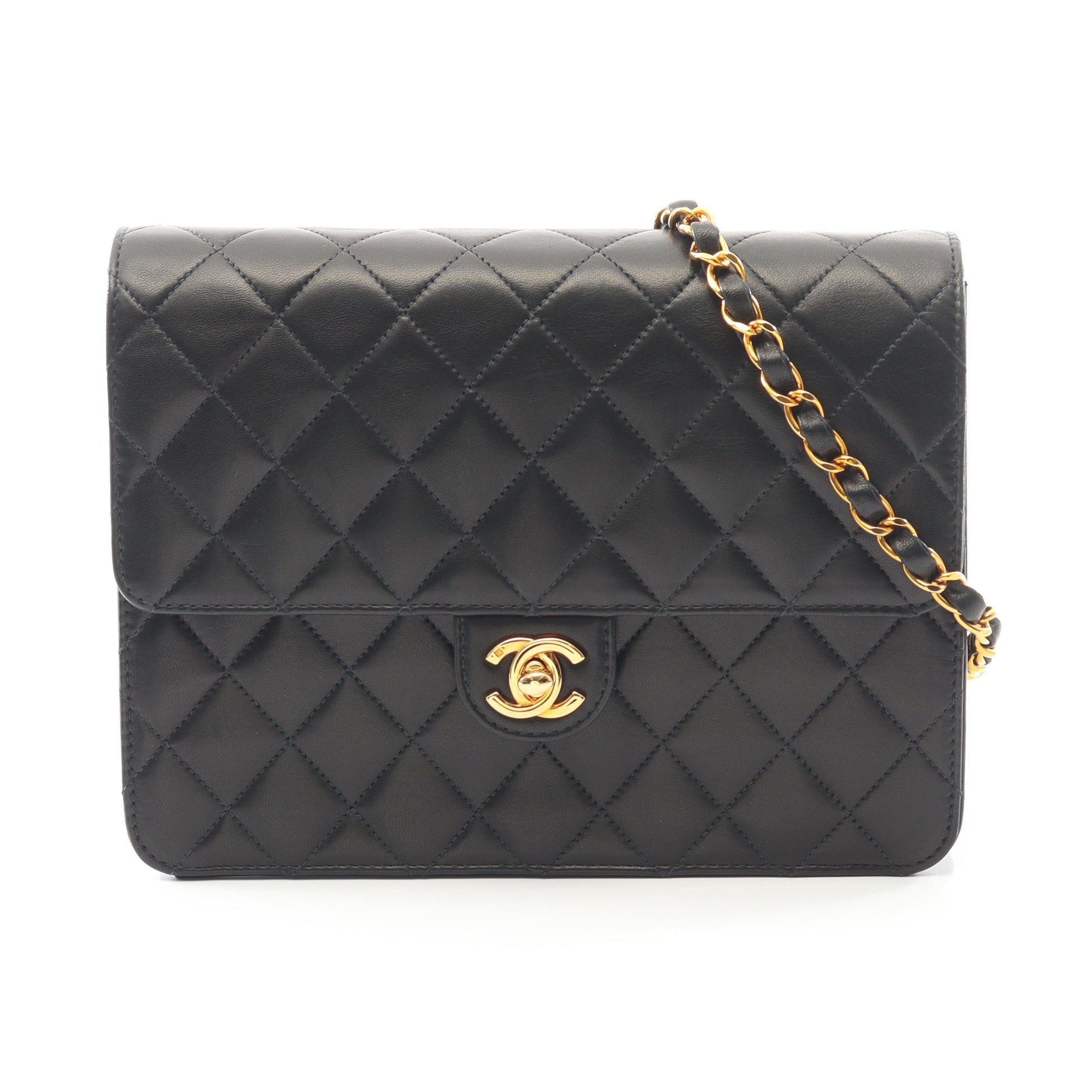 マトラッセ シングルフラップ チェーンショルダーバッグ ラムスキン ブラック ゴールド金具 シャネル バッグ CHANEL