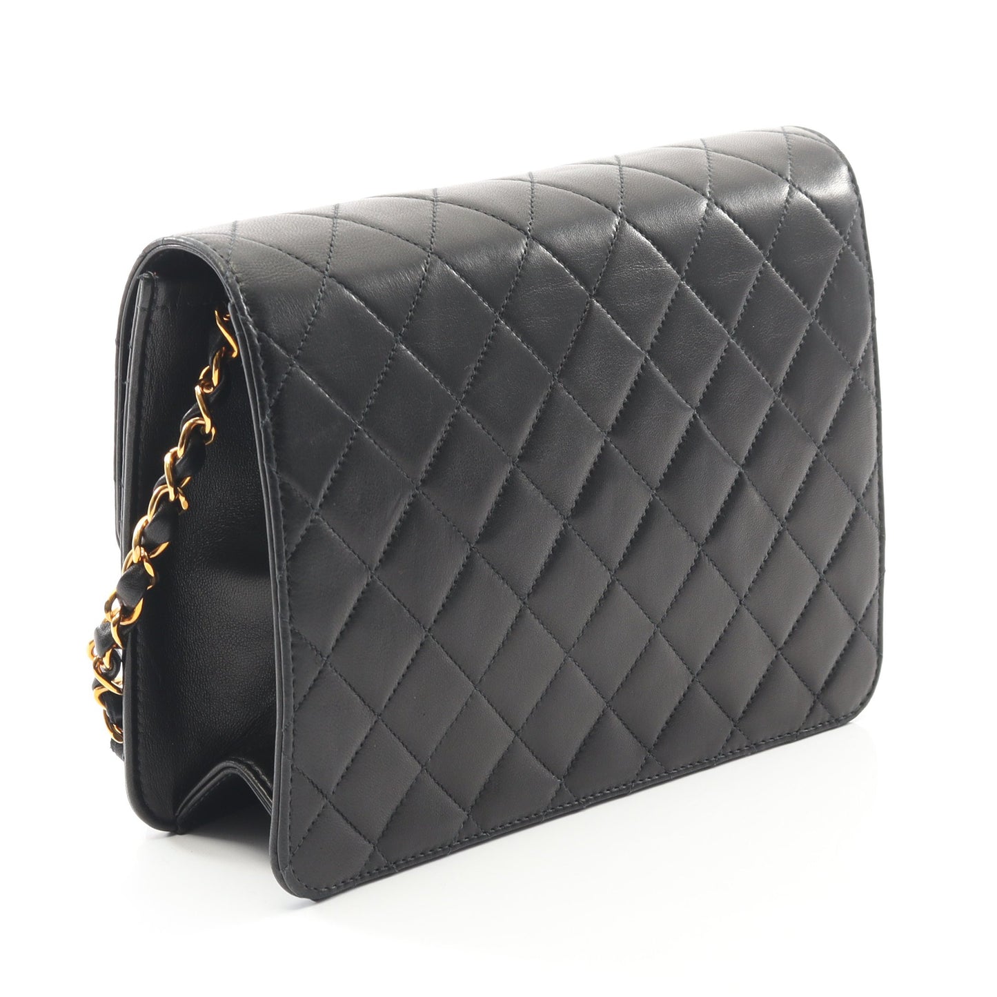 マトラッセ シングルフラップ チェーンショルダーバッグ ラムスキン ブラック ゴールド金具 シャネル バッグ CHANEL