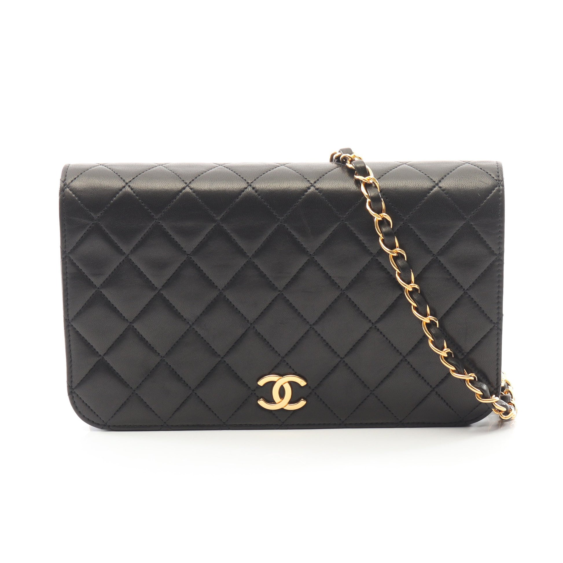 マトラッセ フルフラップ チェーンショルダーバッグ ラムスキン ブラック ゴールド金具 シャネル バッグ CHANEL