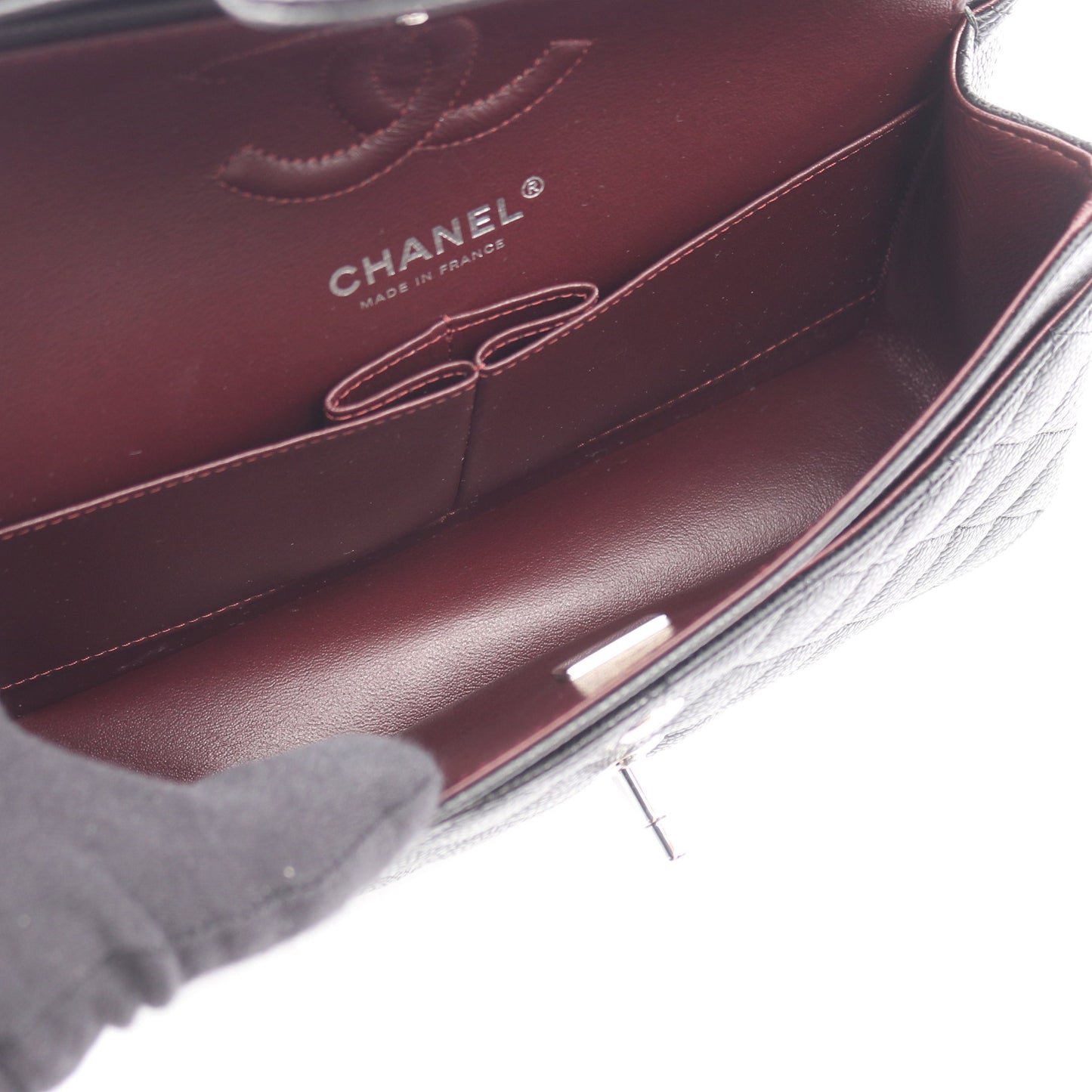 マトラッセ Wフラップ Wチェーンショルダーバッグ キャビアスキン ブラック シルバー金具 シャネル バッグ CHANEL